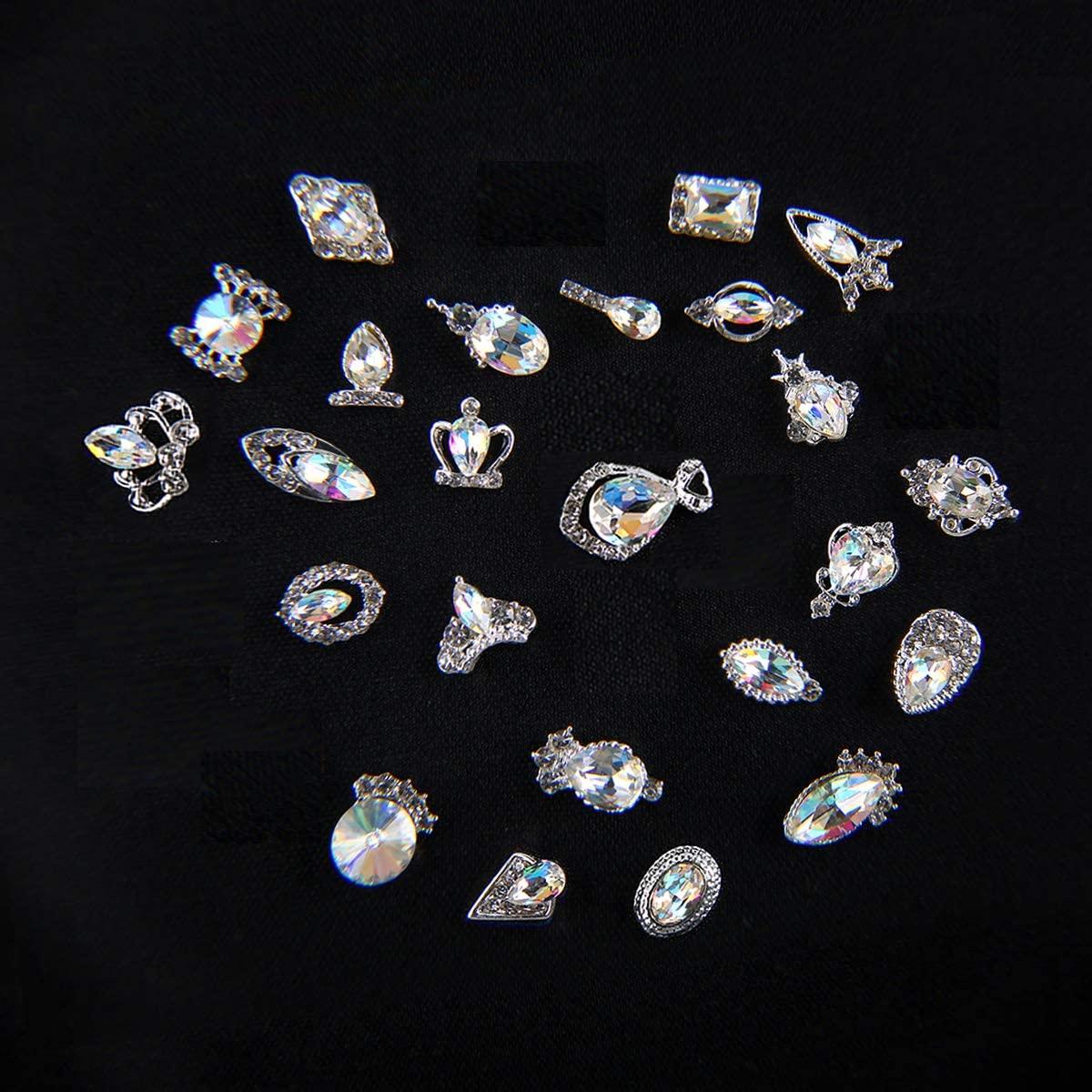 48pcs Nail Crystal AB Rhinestones, Nail Diamonds Glass Metal Gems