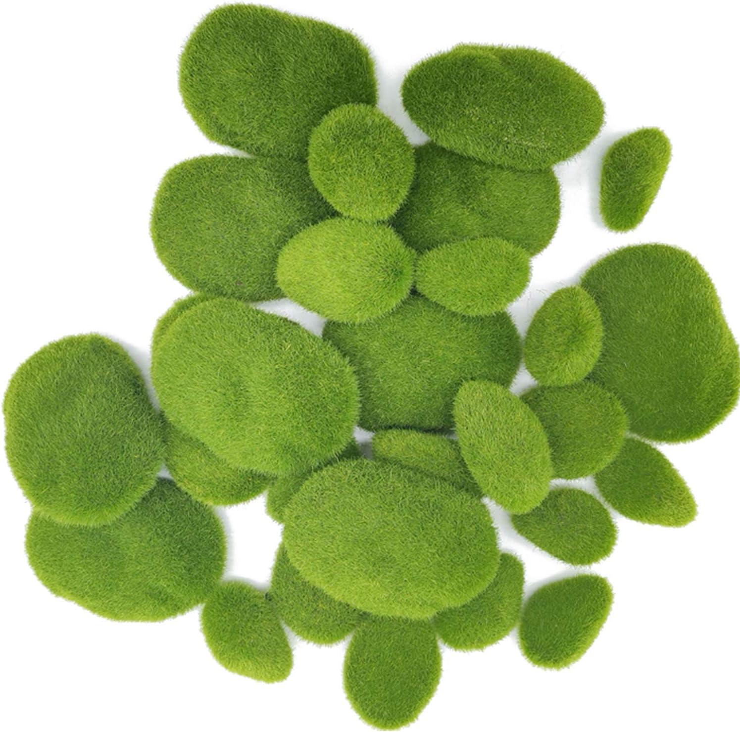 TIHOOD 30 PCS 3 Size Artificial Moss Rocks Decorative, Green Moss Balls