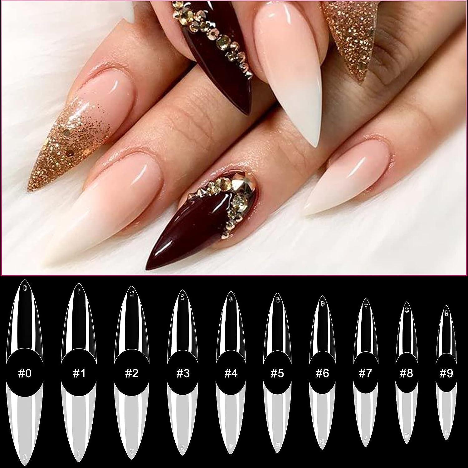 AORAEM Stiletto Nail Tips Acrylic False Nail Clear and Natural 1000Pcs  Artificial Press on Fake Nails for Women with Bag (Short Clear+Natural)