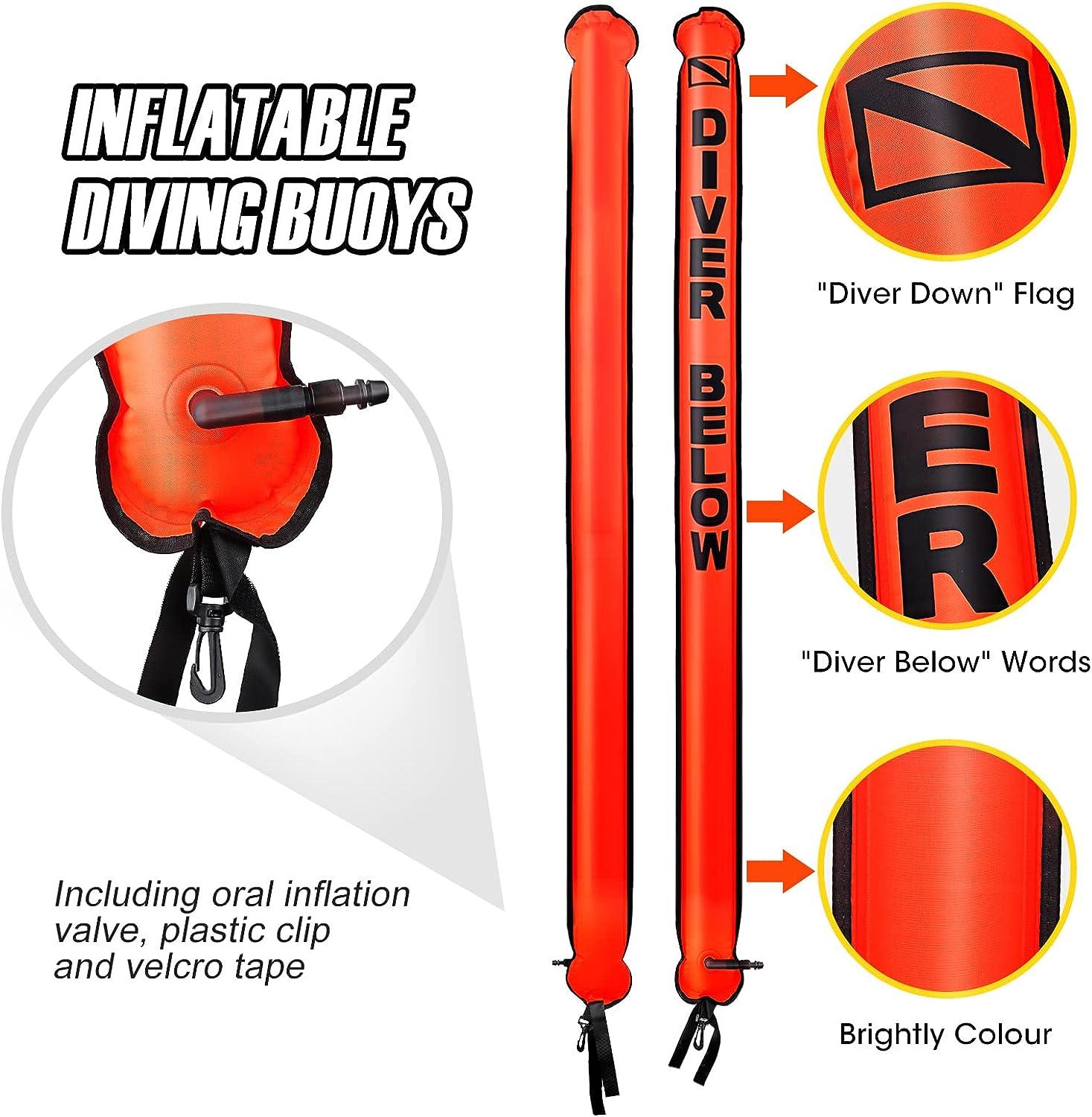 Owekfifv Surface Marker Buoy Set, 6ft Hi-Visibility Inflatable Closed  Bottom Signal Tube Safety Sausage with 100ft/30m ABS Finger Spool Reel and  Snap Kit for Underwater Scuba Diving Hi-viz Red