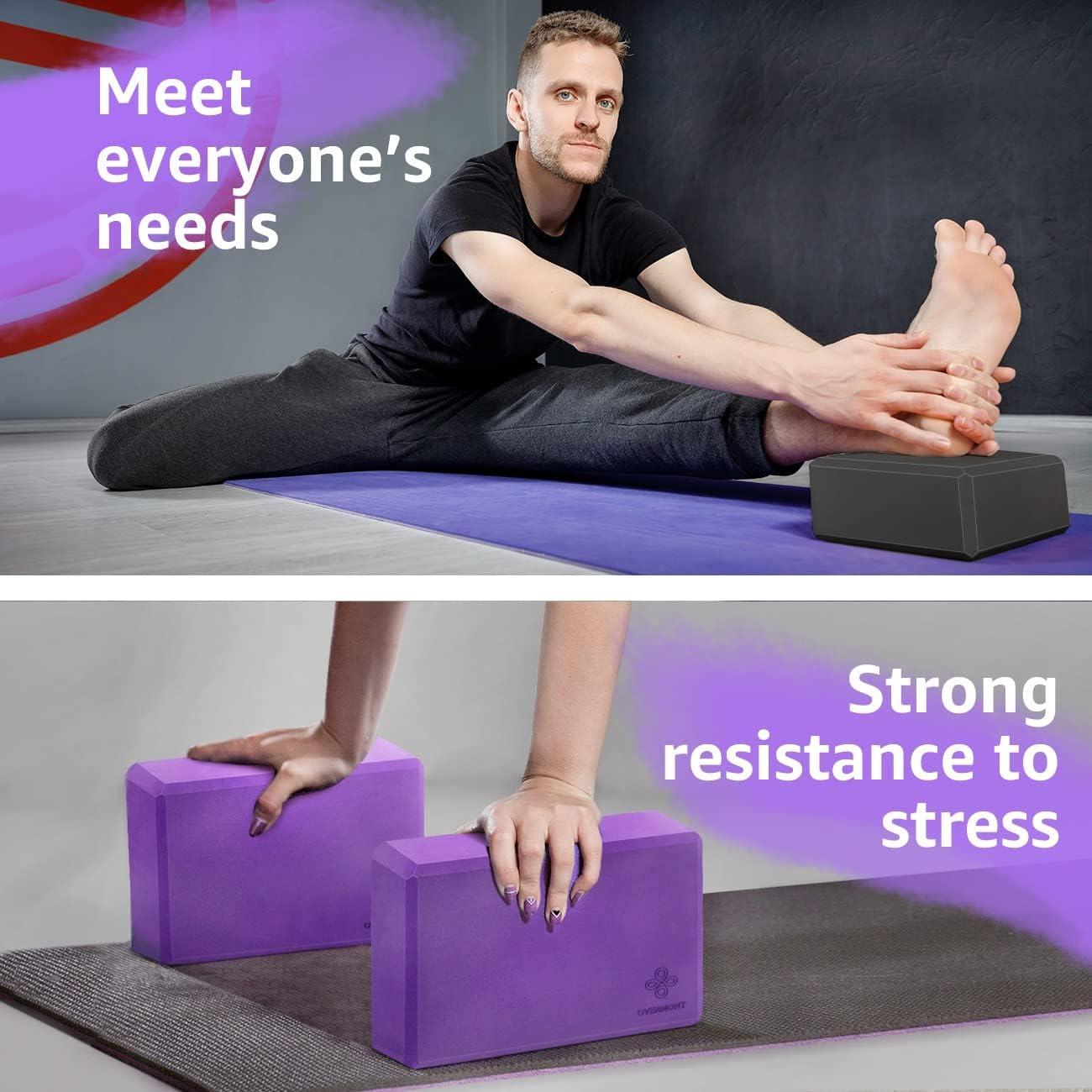 Overmont Yoga Block 2 Pack Supportive Latex-Free EVA Foam Soft Non-Slip  Surface for General Fitness Pilates Stretching and Meditation Purple_9*6*3