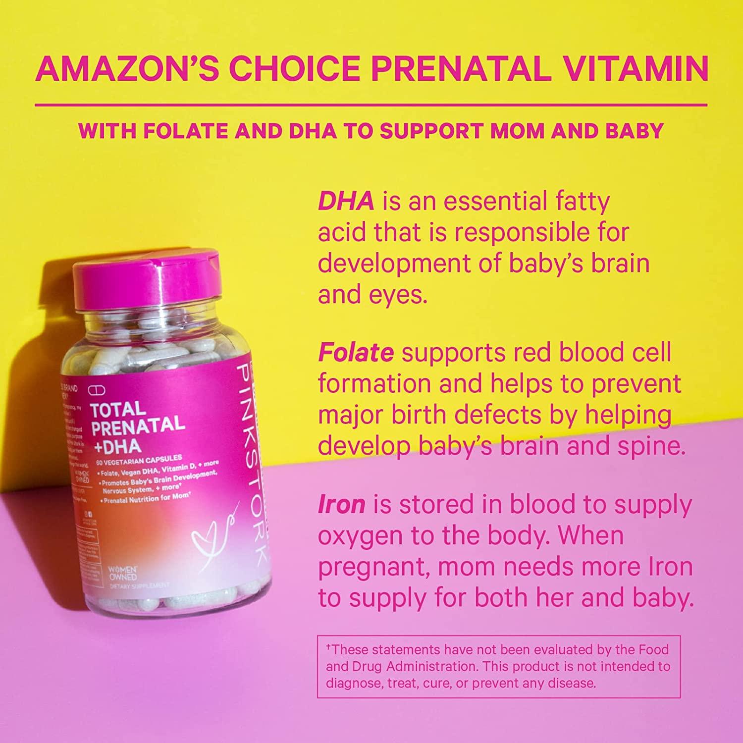 Pink Stork Total Prenatal Vitamin with DHA, Folic Acid, and Essential