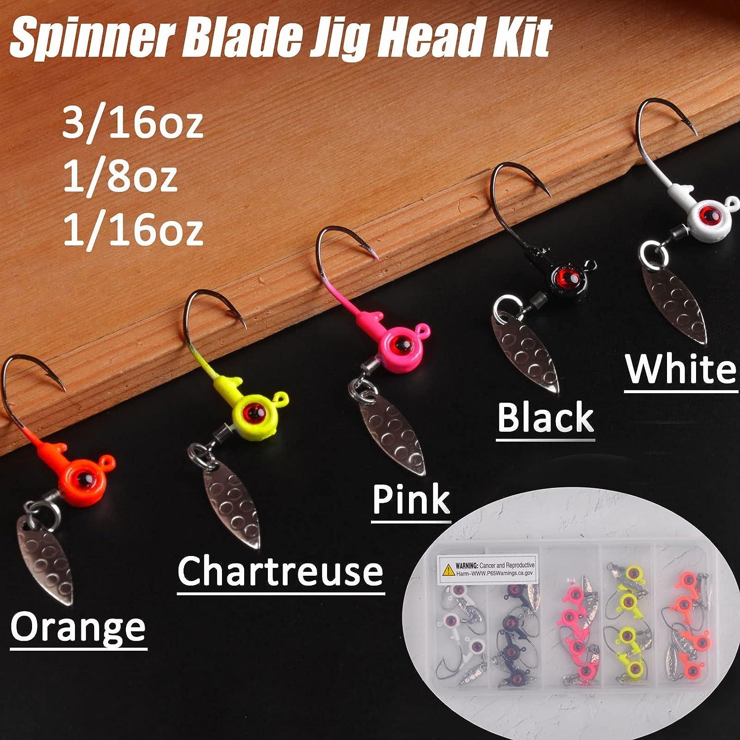 Fishing Jig Heads Kit 20pcs Flat Round Ball Head 3D Eyes Crappie Jig Head  with Spinner Blade Spin Jig Head Hooks for Bass Trout Walleye 1/8oz-20pcs