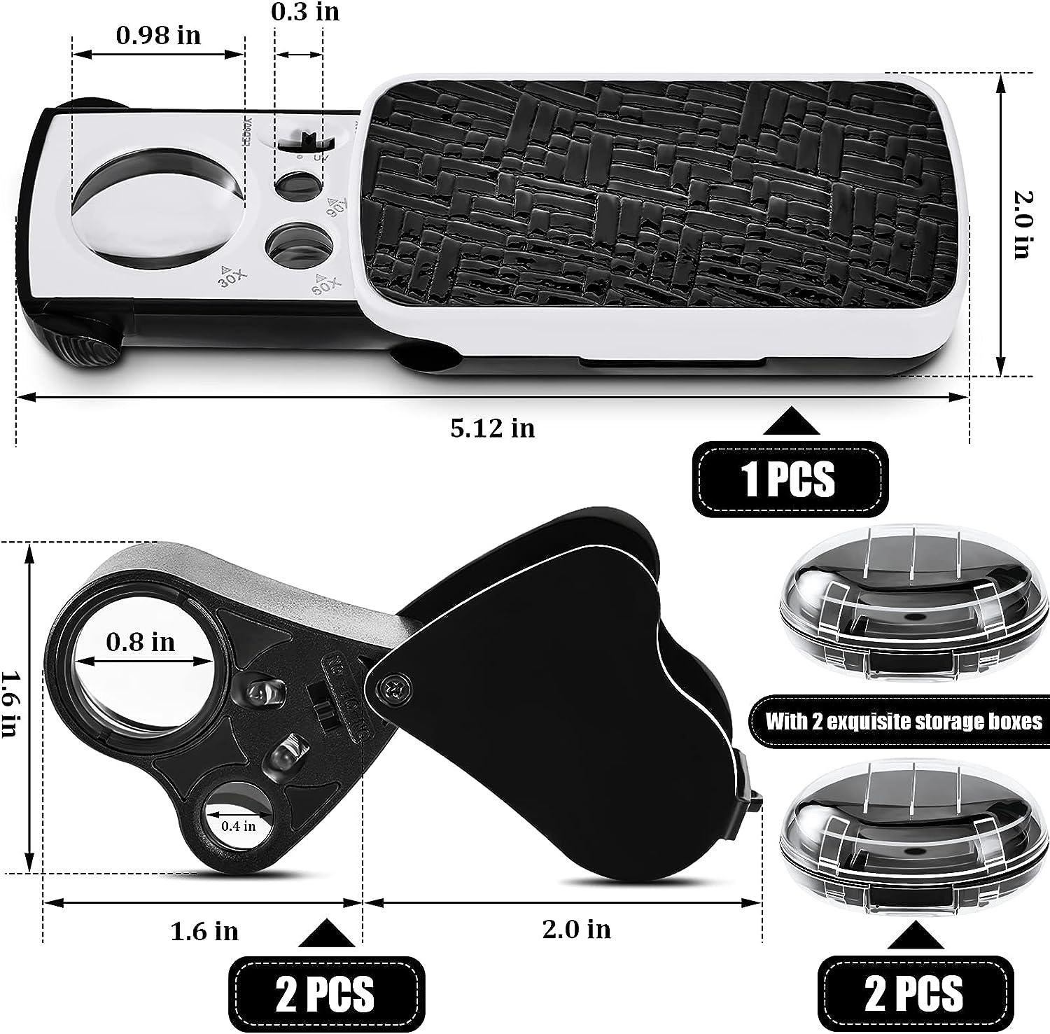 LED Slide Out Pop Up Pocket Magnifying Glass 30X, 60X, 90X, UV Light,  Jewelers Loupe, Stamps, Coins, Gems