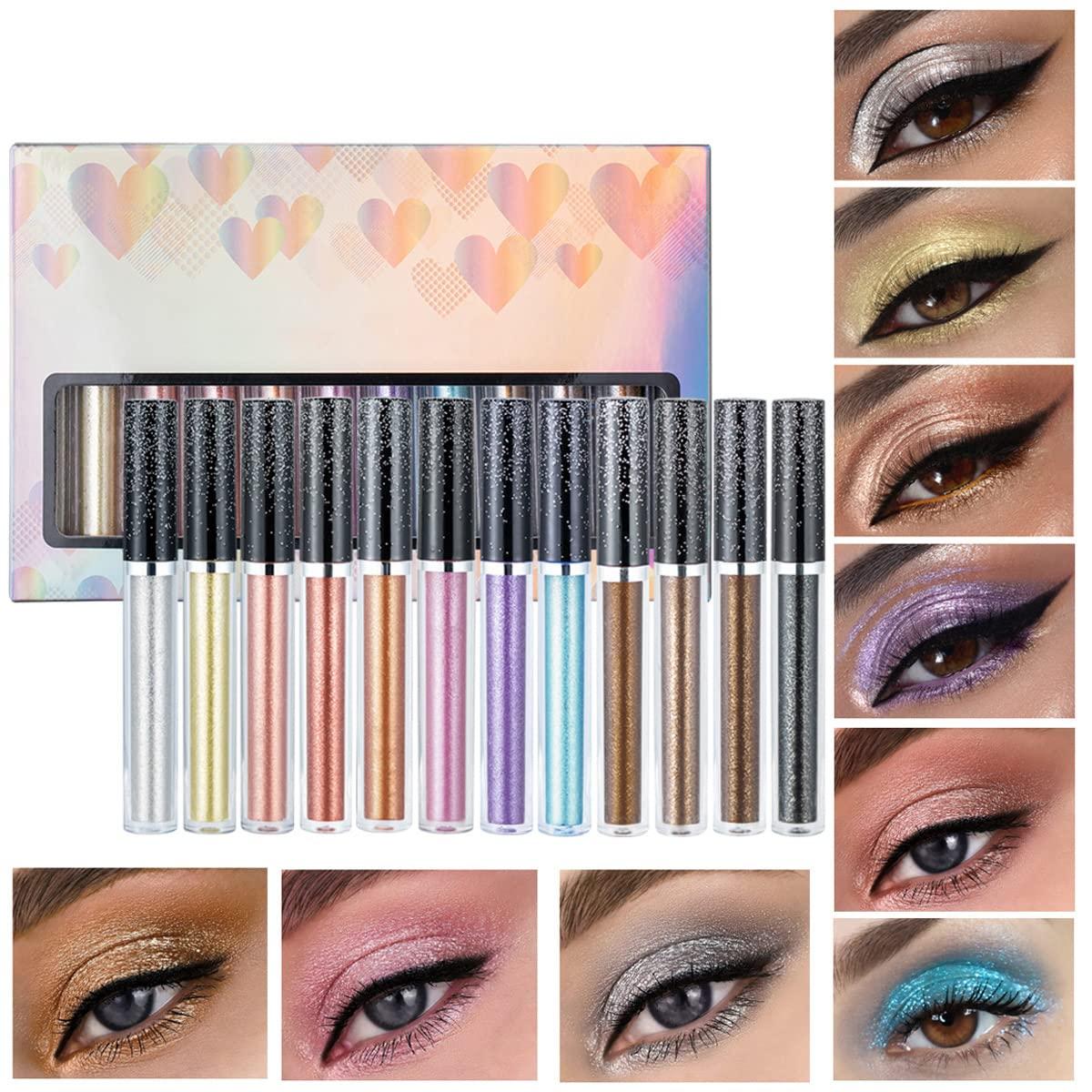 12 Sparkling Colors Liquid Glitter Eyeshadow Set - Long