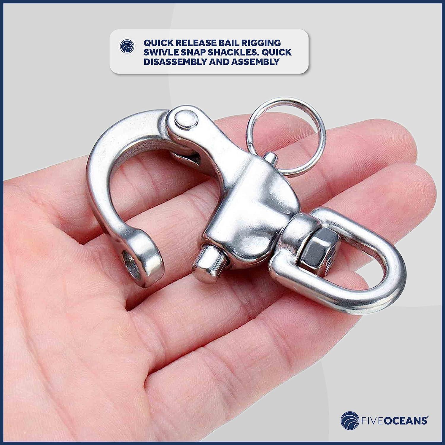 Five Oceans Swivel Eye Snap Shackle Quick Release Bail Rigging for Sailing Boat, 316 Marine