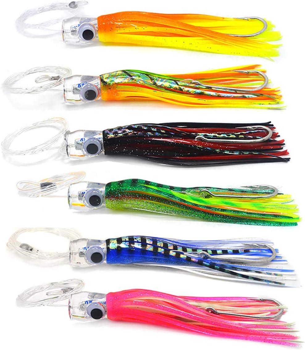  OCEAN CAT Copper Head Saltwater Trolling Lures Set Deep Sea Fishing  Lure Rigged Circle Hook 6.5 in/8.5 in Octopus/Squid Skirts for Catching  Mahi, Tuna, Wahoo and Big Game Fishes(6 inch-6pcs/Bag) 