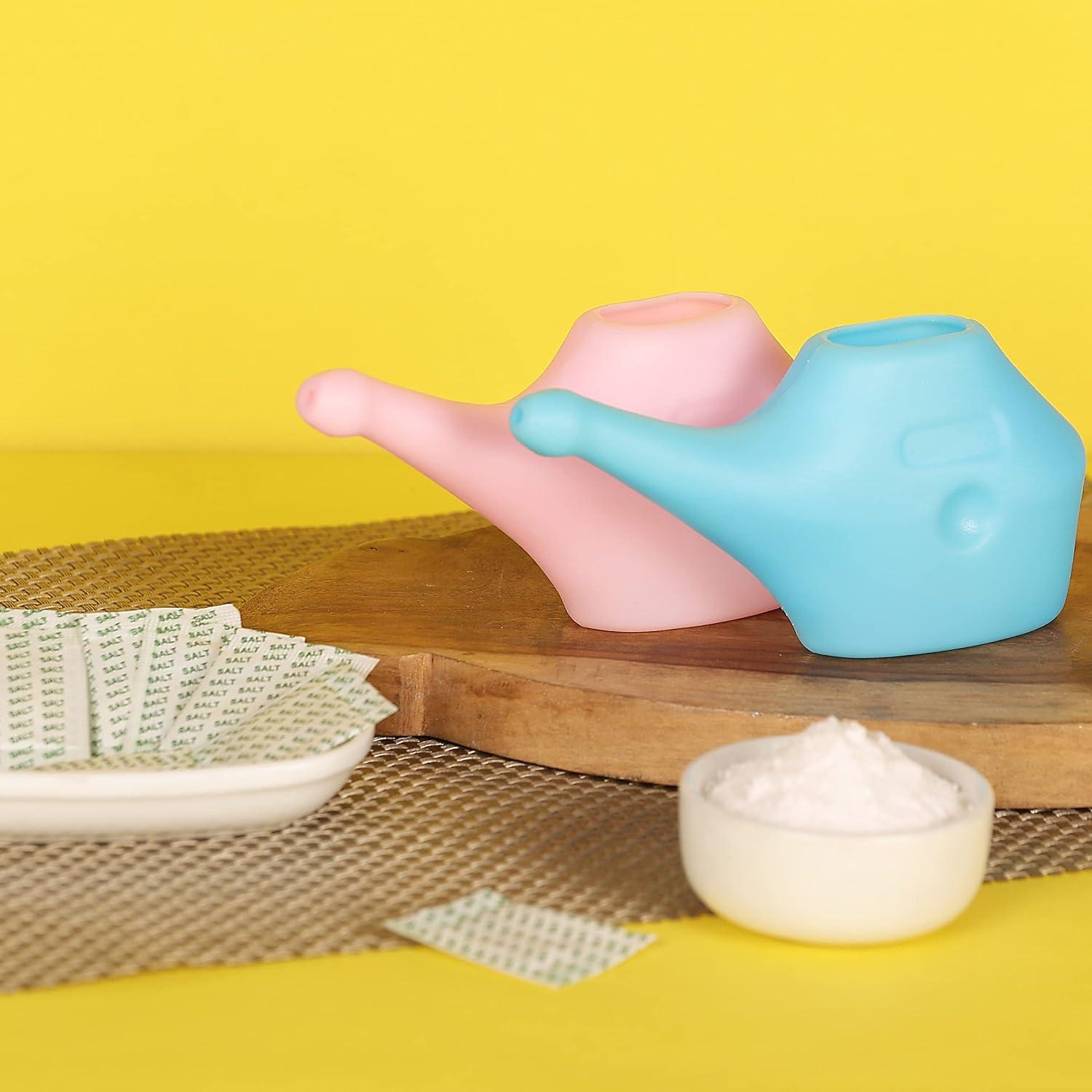 Set of 2 Unbreakable Plastic Neti Pot with Salt Sachets and Cleaning