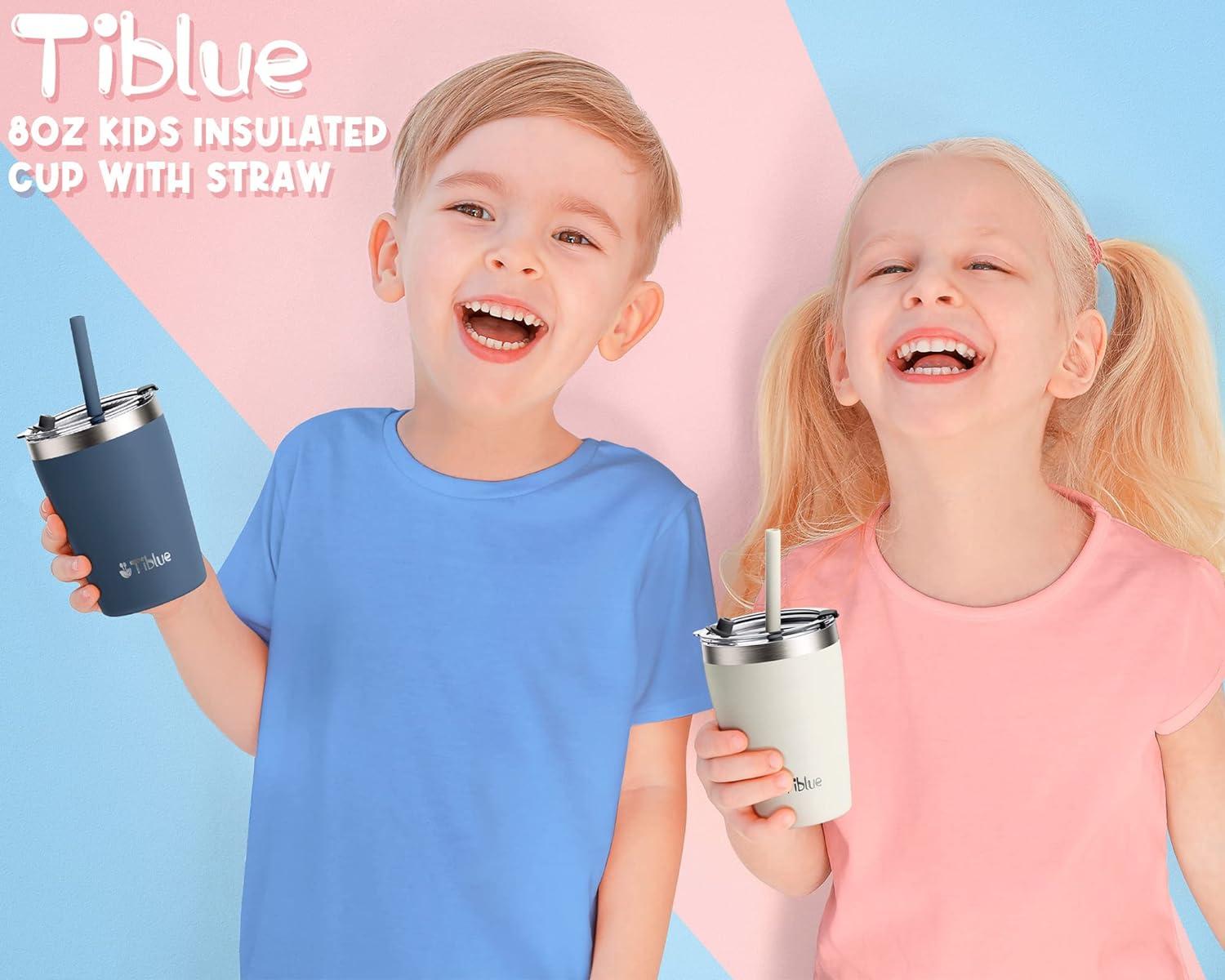 Tiblue Kids & Toddler Cup - 4 Pack 8oz Spill Proof Stainless Steel Water  Bottle Insulated Tumbler with Leak Proof Lid & Silicone Straw with Stopper  - BPA FREE Baby Smoothie Drinking