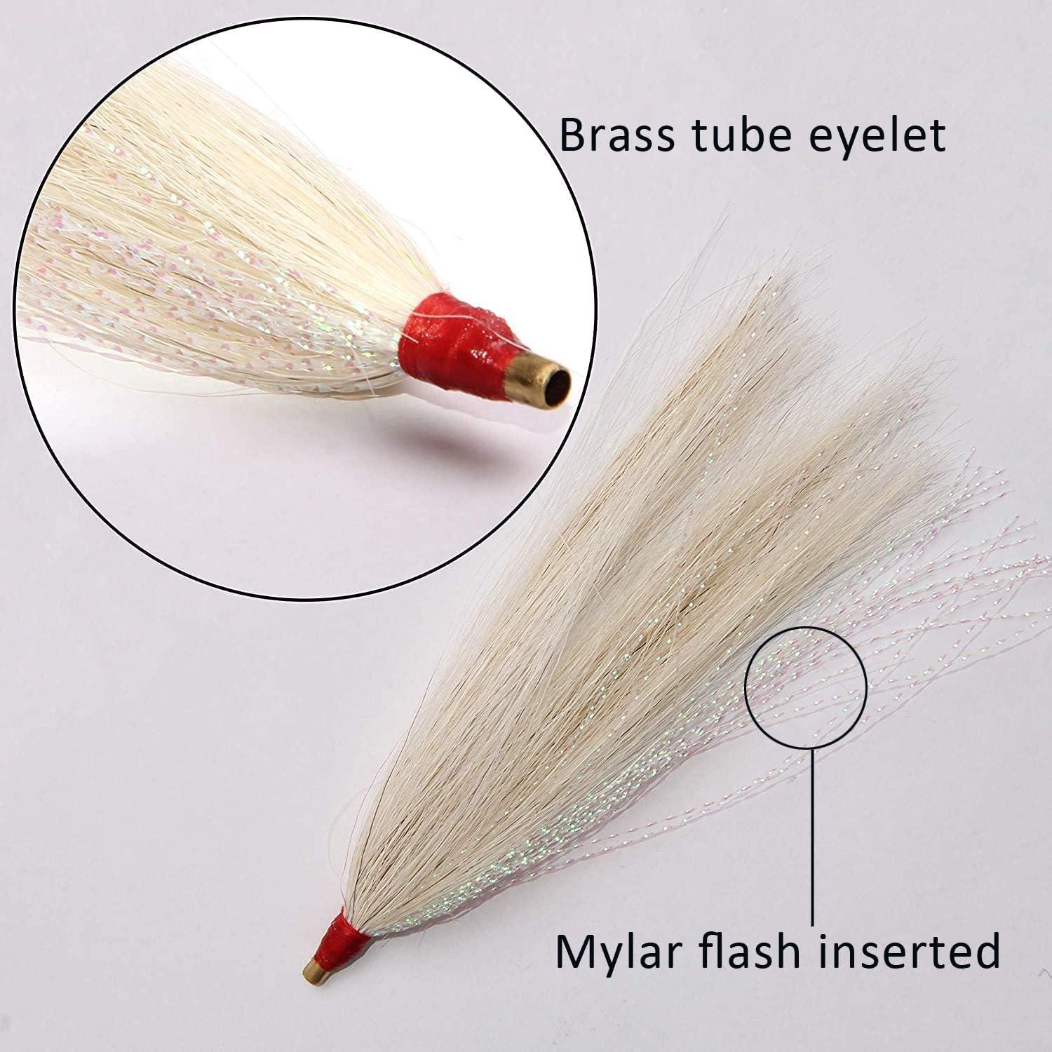Fishing Bucktail Teasers Saltwater Lure Rig Fluke & Flounder Rigs - 12pcs (Chartreuse Pink Beige ...