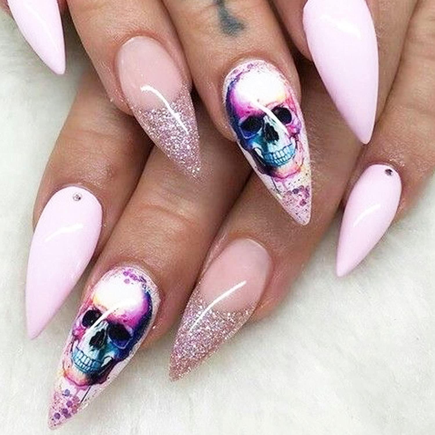 Dynamite Nails - Our new short soft gel extensions. These are perfect for  my clients that only want a little bit of length. Featuring pink skull  Stickers from Dynamite Nail Supplies | Facebook