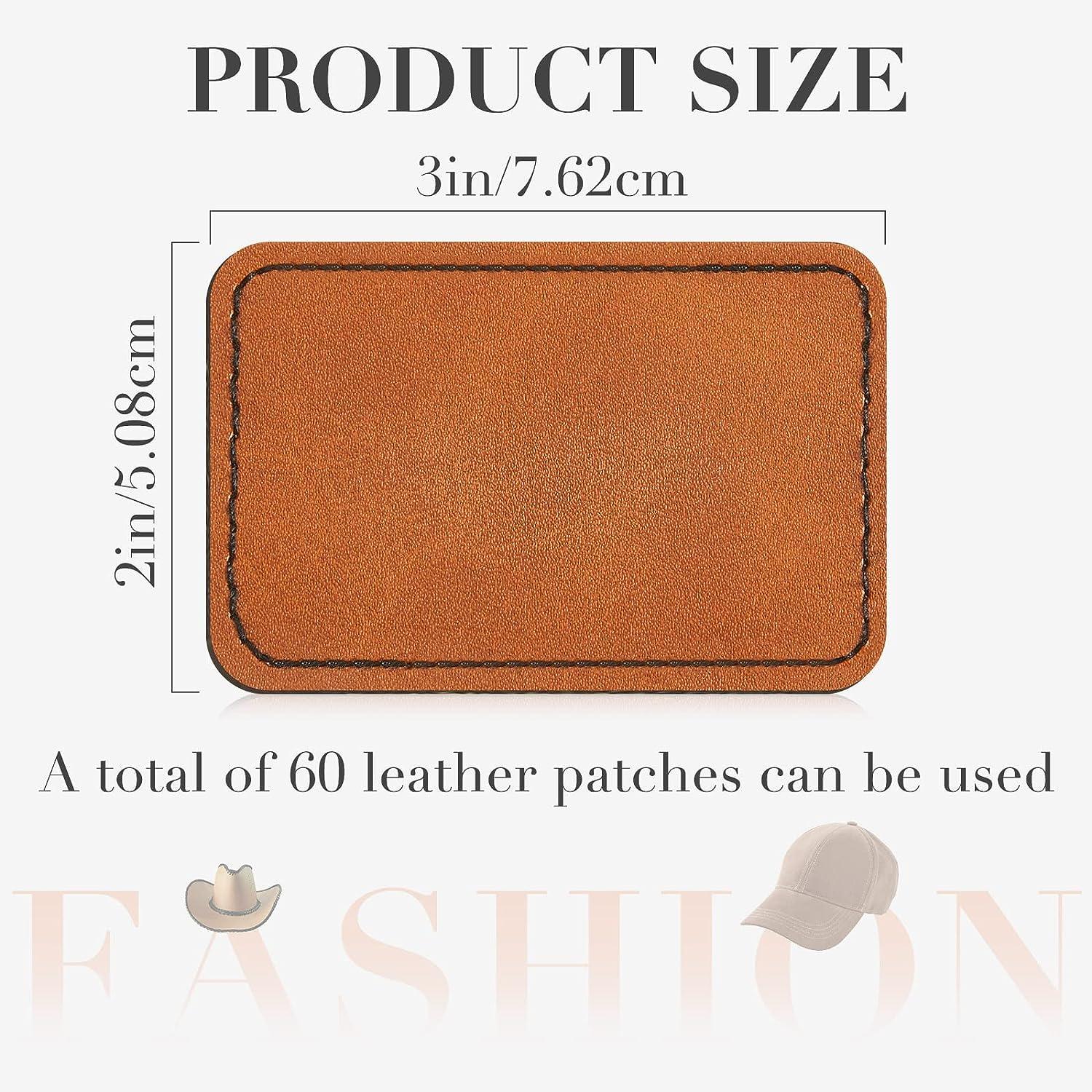 60 Pcs Blank Leatherette Hat Patches with Adhesive Rustic Leatherette  Rectangle Patch Faux Leather Patches for Hats Custom Fabric Repair Sew  Laser Supplies, 3 x 2 Inches (Khaki)
