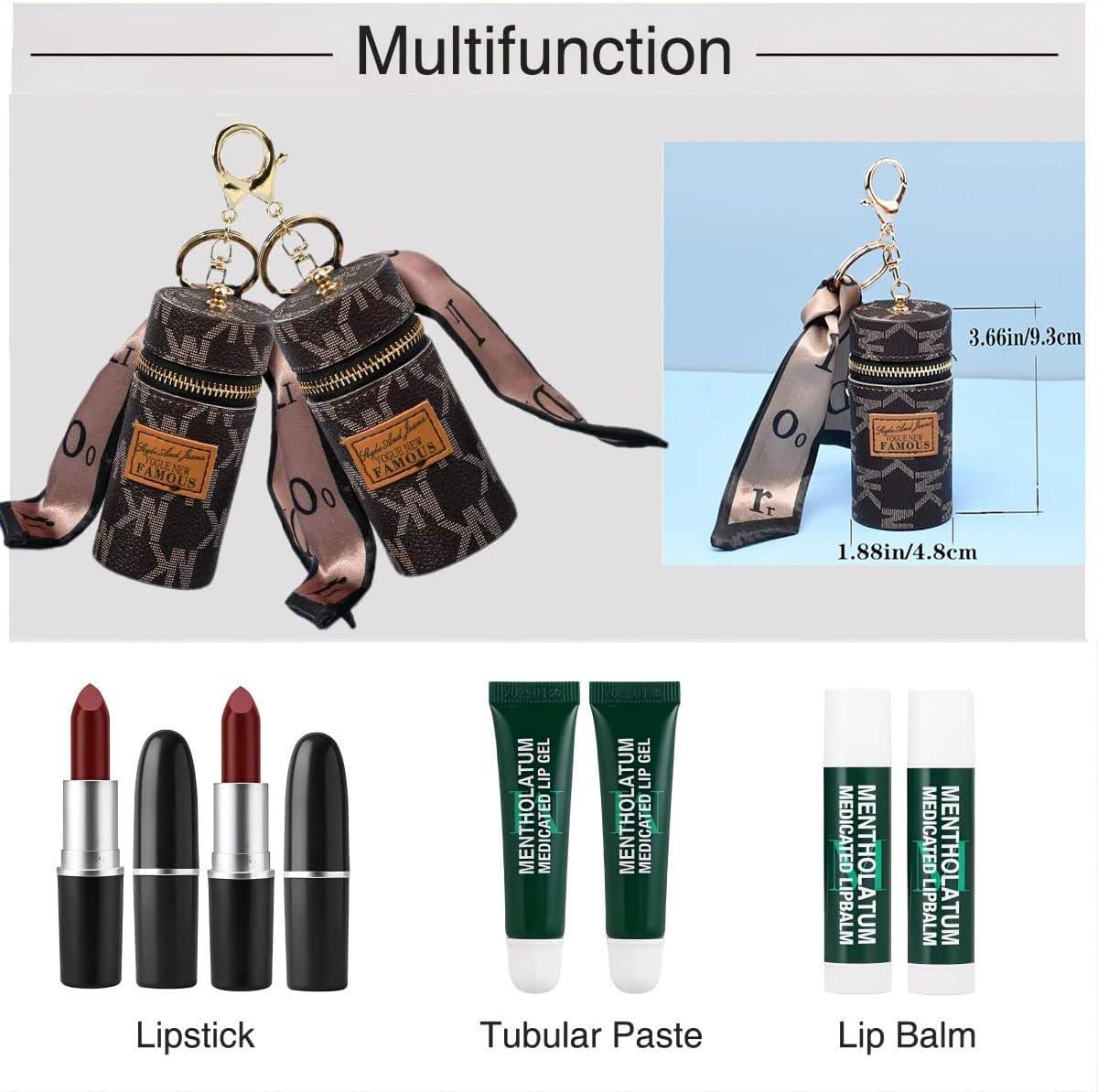 1Pcs Lipstick Organizer, Luxury Leather Lip Gloss Bag, Mini Lipstick Case  with Keychain, Girls travel Lipgloss Makeup Storage Holder for Purse  Perfume Fingernail Polish