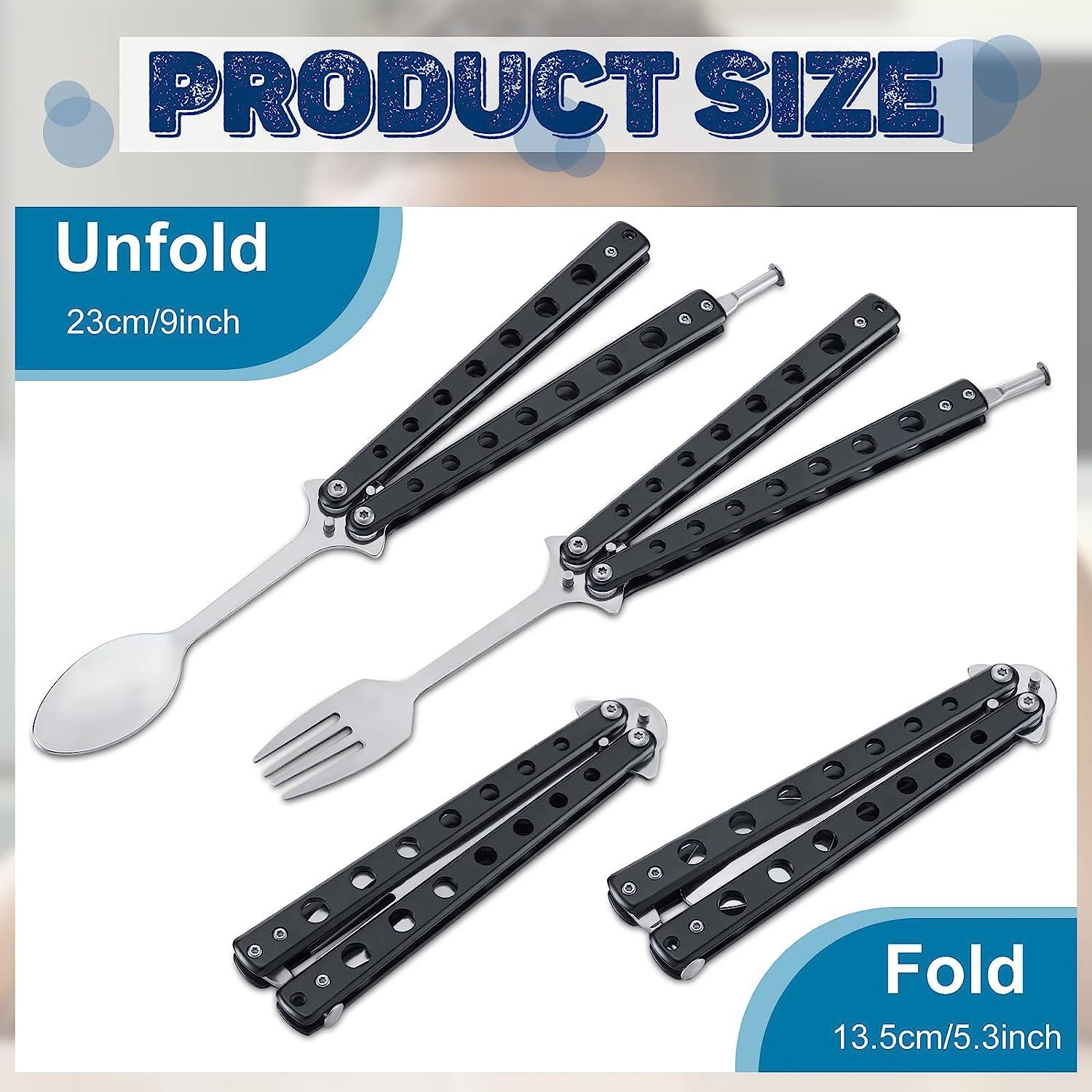 2 Pcs Tactical Stainless Steel Butterfly Fork and Spoon Set Perfect