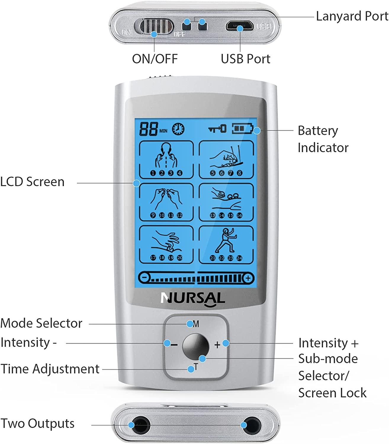NURSAL AS1080 Dual Channel EMS TENS Unit 24 Modes Muscle Stimulator