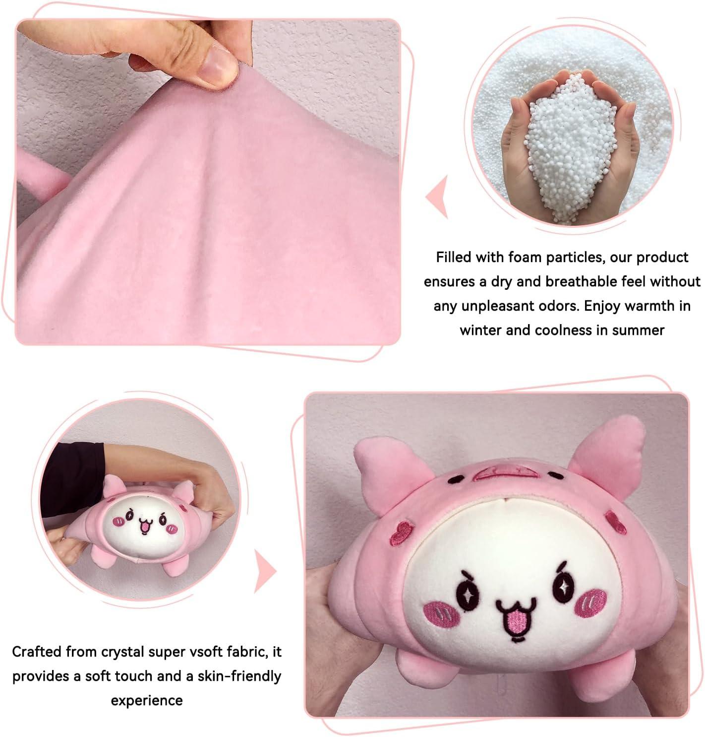 JOYRAVO 2-in-1 Travel Pillow for Kids - Adorable Pink Pig Plushie ...