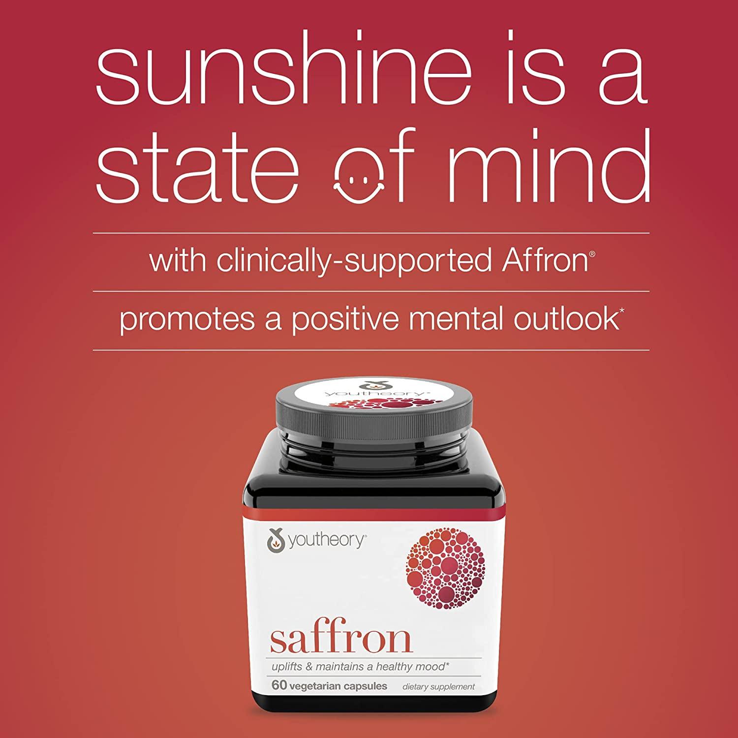 Youtheory Saffron Advanced with Rhodiola 60 Count Supplement for Mood