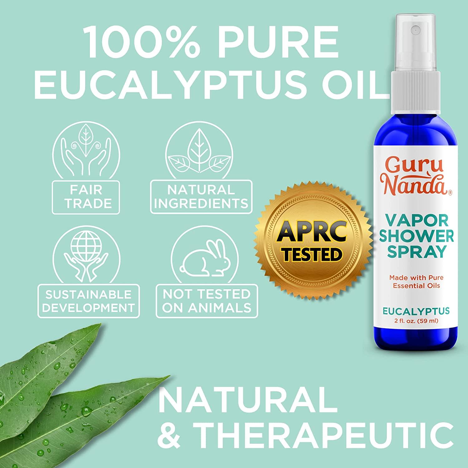 GuruNanda Eucalyptus Shower Spray Aromatherapy (4 Fl.Oz), Daily Shower