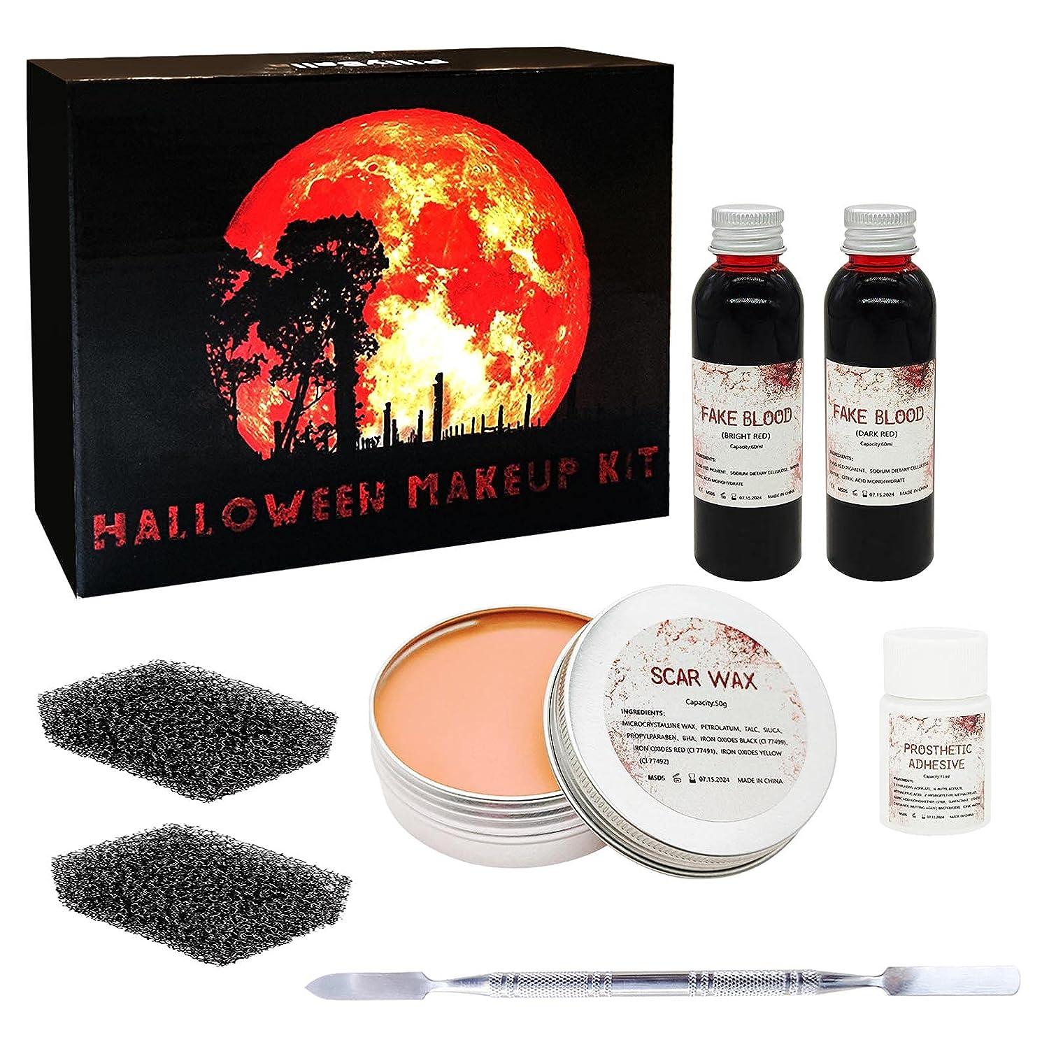  Hywestger Halloween Special Effects Makeup Kit,6 Pieces All In  One Makeup Kit With Stipple Sponges,Fake Blood, Makeup Wax Perfect for  Halloween Party Cosplay Stage Makeup Kit : Beauty & Personal