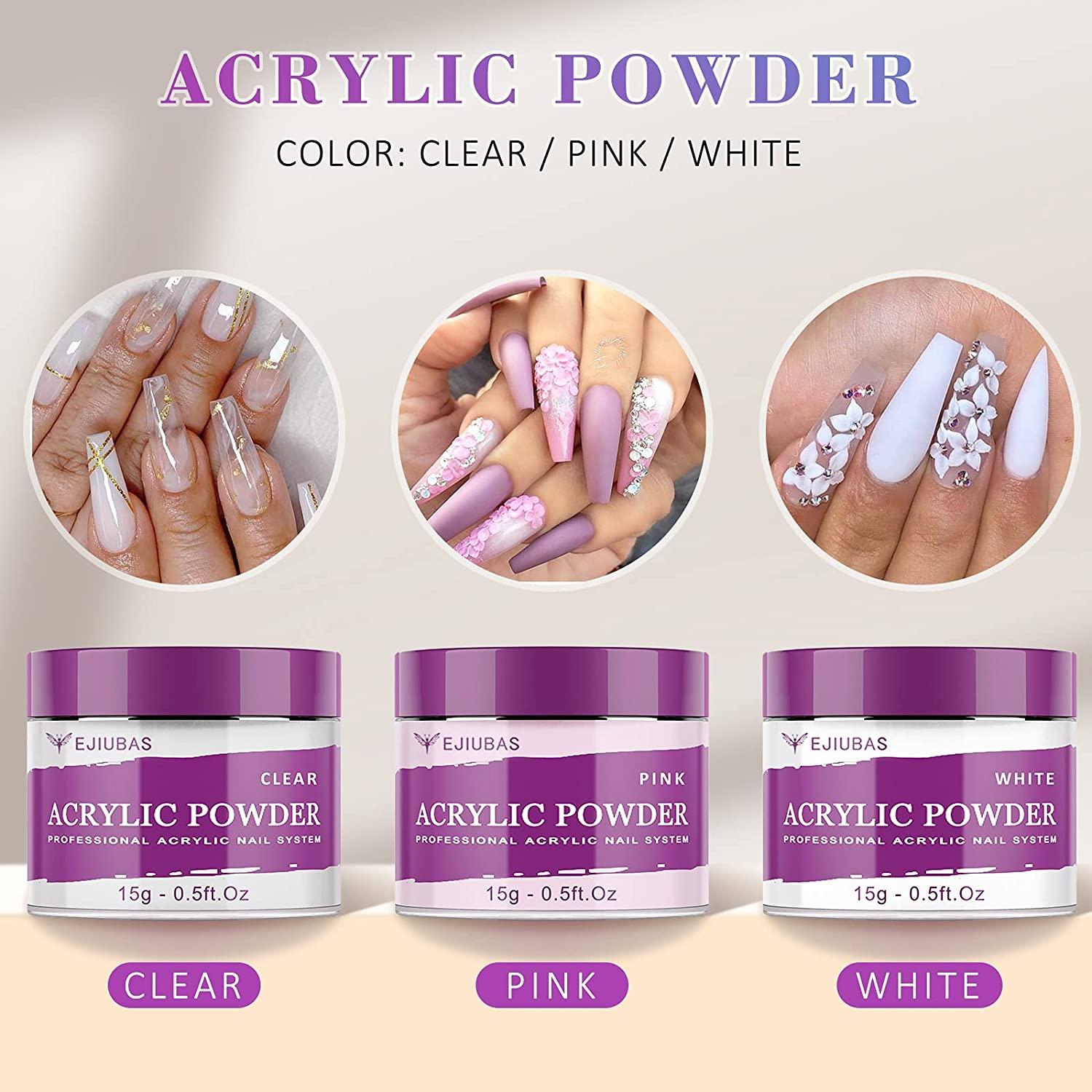 Jukcoi Acrylic Powder, Pink, White, Clear, Milky White, Red, Black, Nude 7  colors Monomer Acrylic Powder Nail Powder Professional Polymer for Acrylic