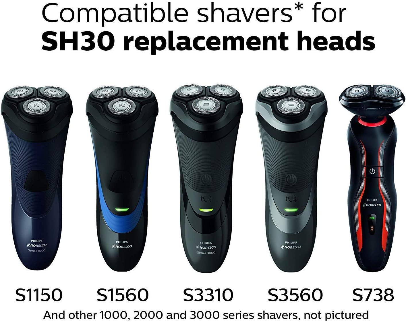 SH30 Replacement Heads for Philips Norelco 3000, 2000, 1000 Shavers