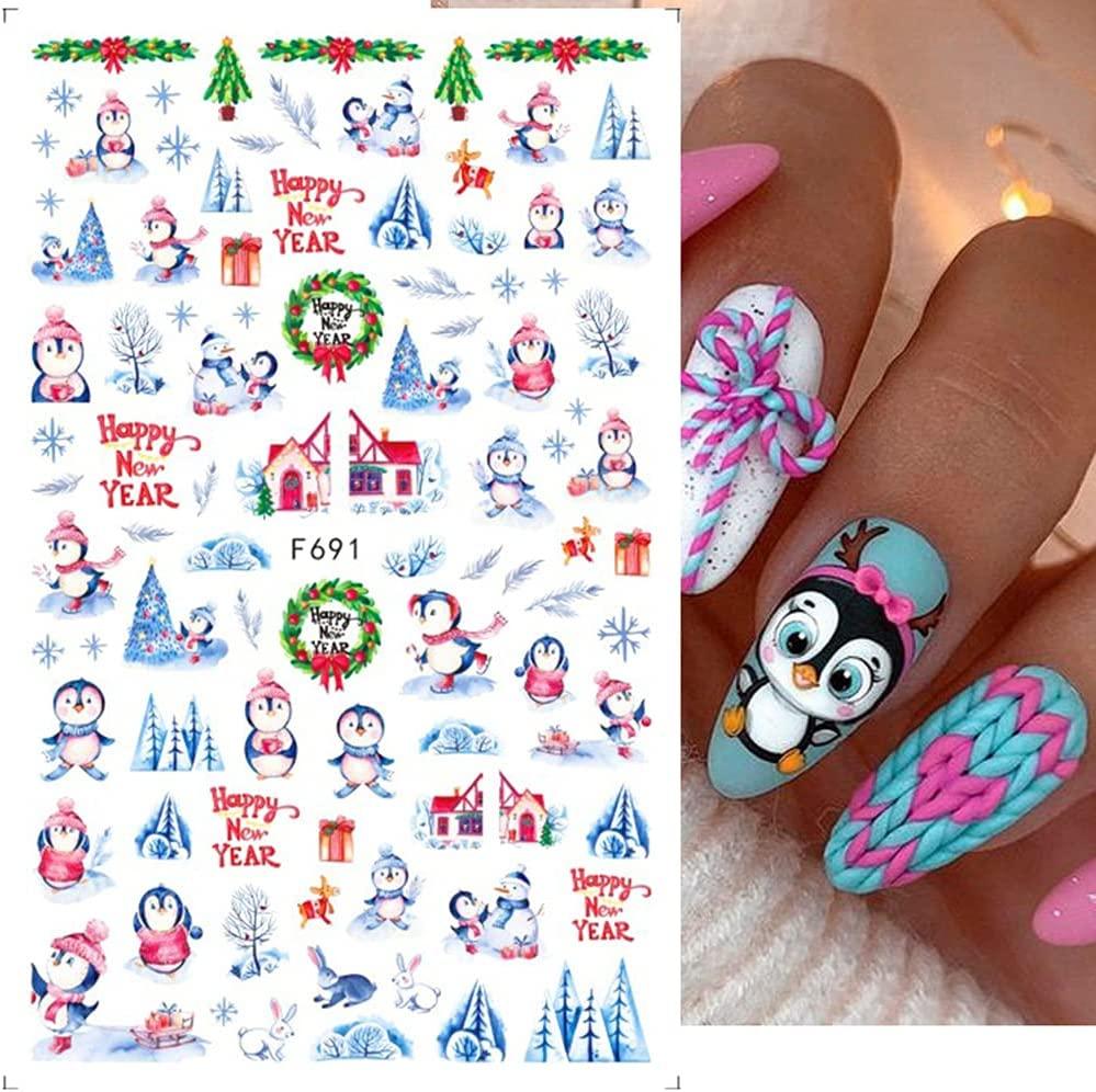 2 Sheets 3D Christmas Nail Art Stickers Cute Cartoon Polar Bear Decals  Bells Snowflake Winter Decoration New Year Manicure | SHEIN ASIA