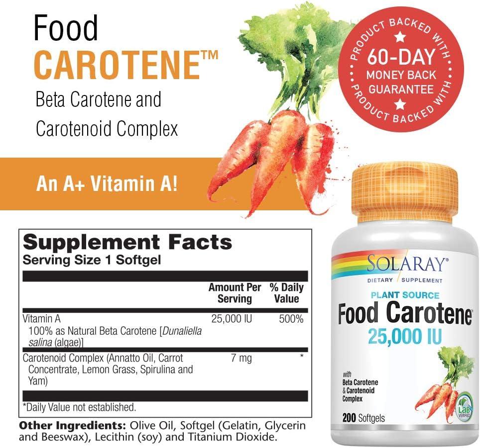 SOLARAY Food Carotene, Vitamin A as Beta Carotene 25000IU Carotenoids