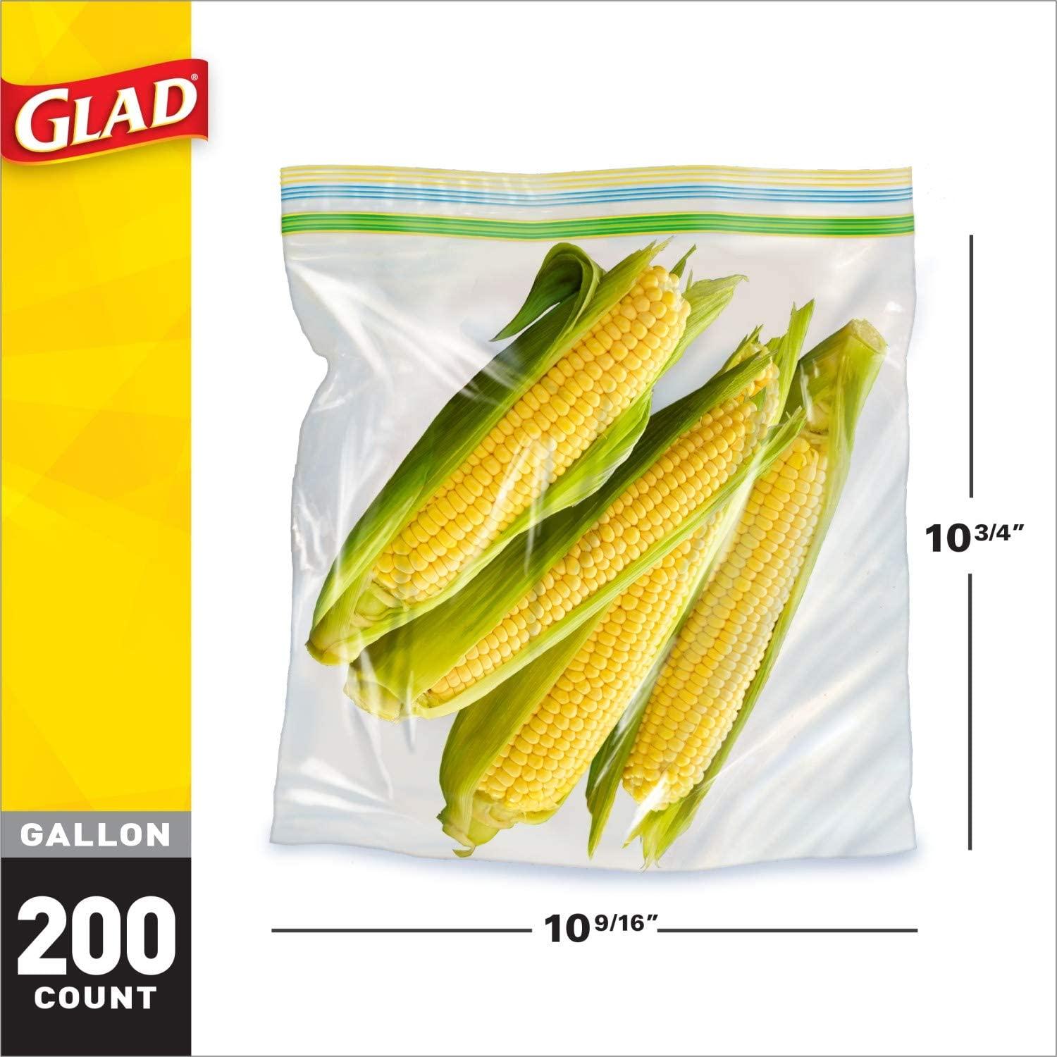 Glad Zipper Food Storage Plastic Bags Gallon Size 50 Count, Pack of 4 (Package May Vary)