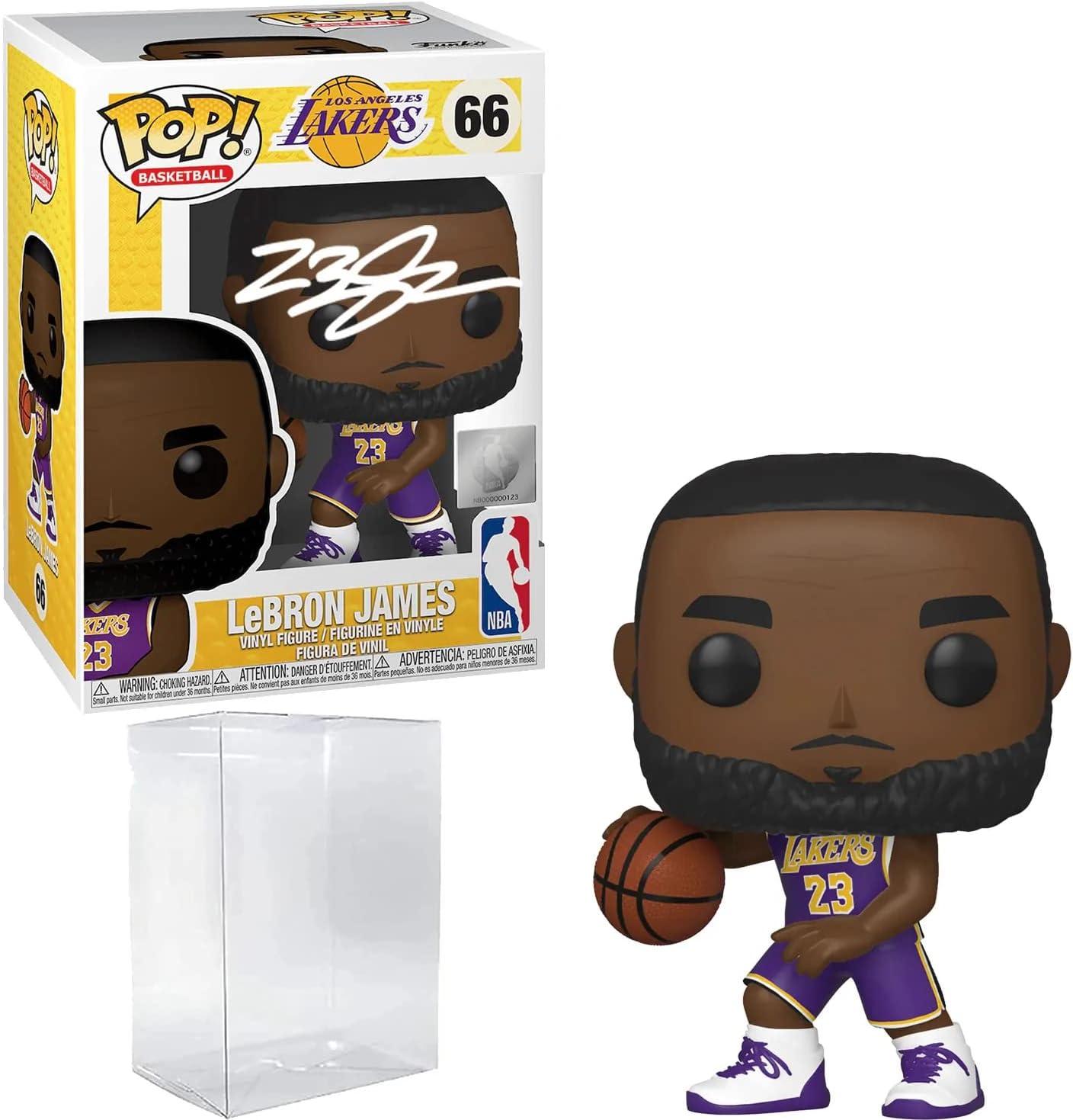LeBron James #66 Facsimile Signed Reprint Laser Autographed Funko POP!  Basketball NBA: Los Angeles Lakers Figurine with Protector Case