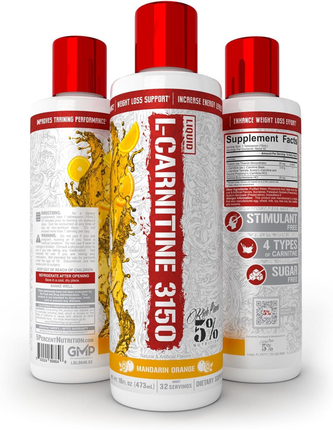 Buy 5% Nutrition Rich Piana Liquid L-Carnitine 3150 - Premium 4 Source Blend  + GBB Mandarin Orange - International Shipping Available | Buy Now with  Express International Delivery | GoSupps.com