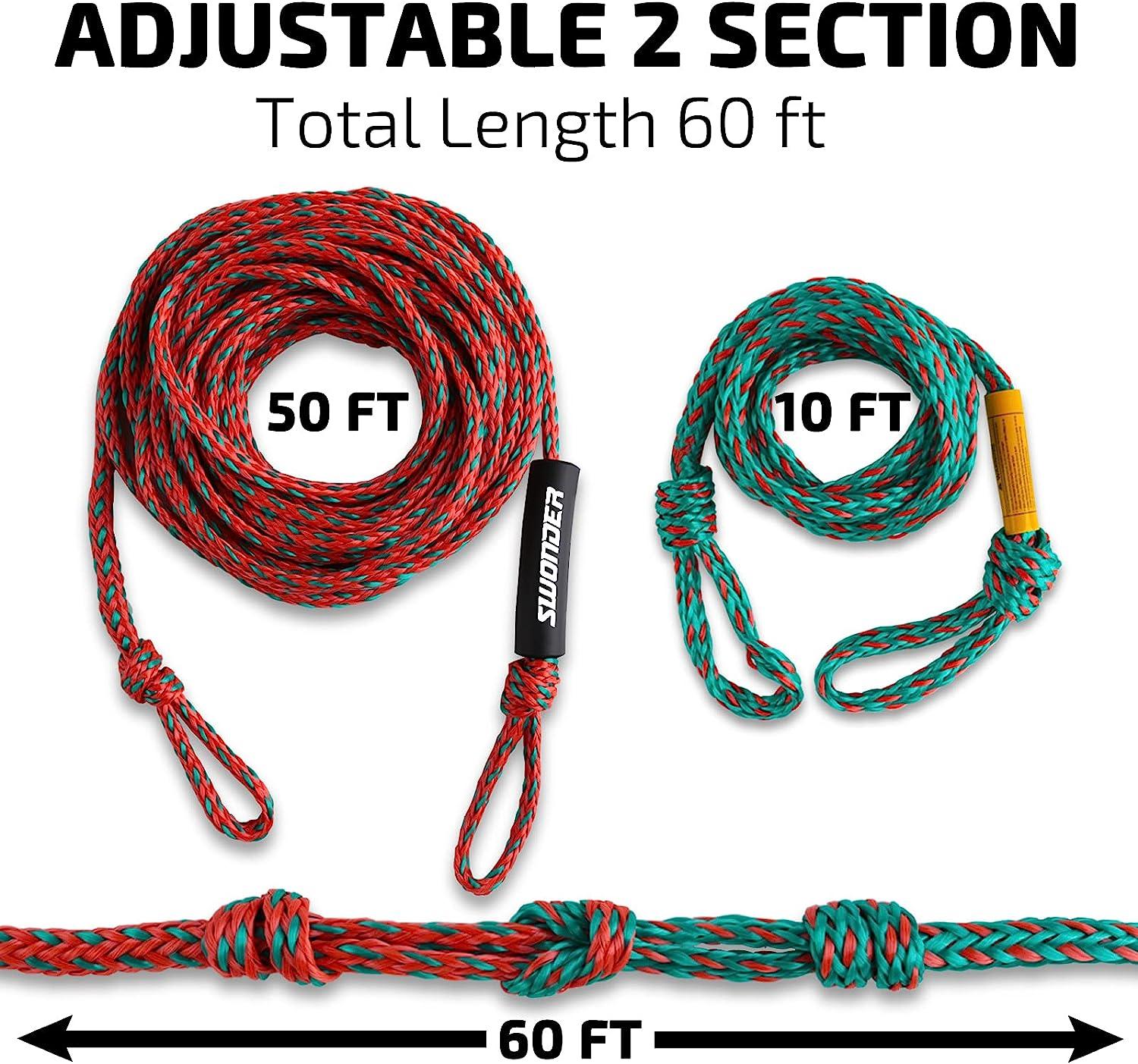 Swonder 2Section Tow Ropes for Tubing 14 Rider 60FT Premium Towable Tube Rope