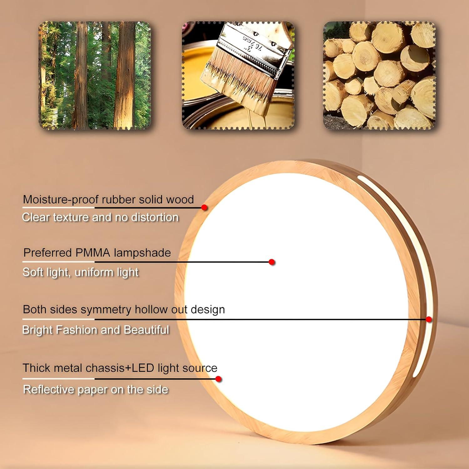 WayLuoung Wooden LED Ceiling Light | 30 Cm 6000 K 1620 LM 18 W | Round Natural Wood Ceiling Light 360° For Bedroom, Living Room, Children's Room, Kitchen, Dining Room, Home, Office - View #11
