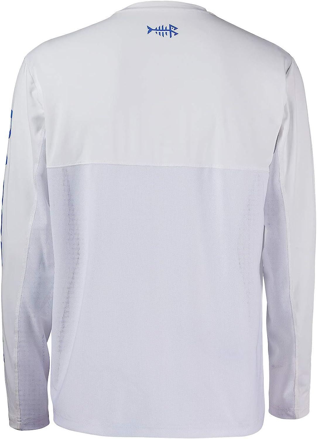 BASSDASH Fishing T Shirts for Men UV Sun Protection UPF 50+ Long Sleeve Tee  T-Shirt White/Vivid Blue Logo Large