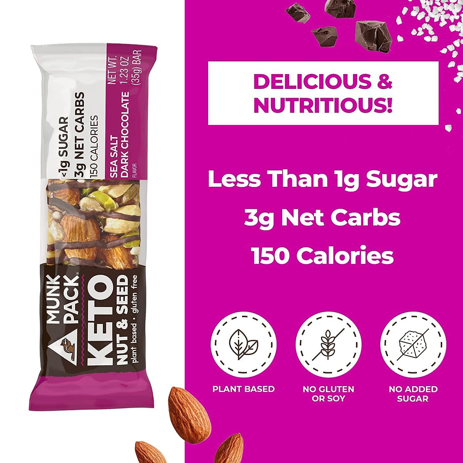 Munk Pack Keto Nut & Seed Bar Sea Salt Dark Chocolate 12 Bars Low