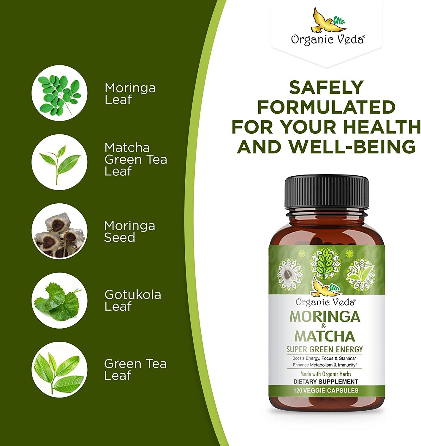 Organic Veda Moringa & Matcha Green Tea Vitamins, Green Superfood for