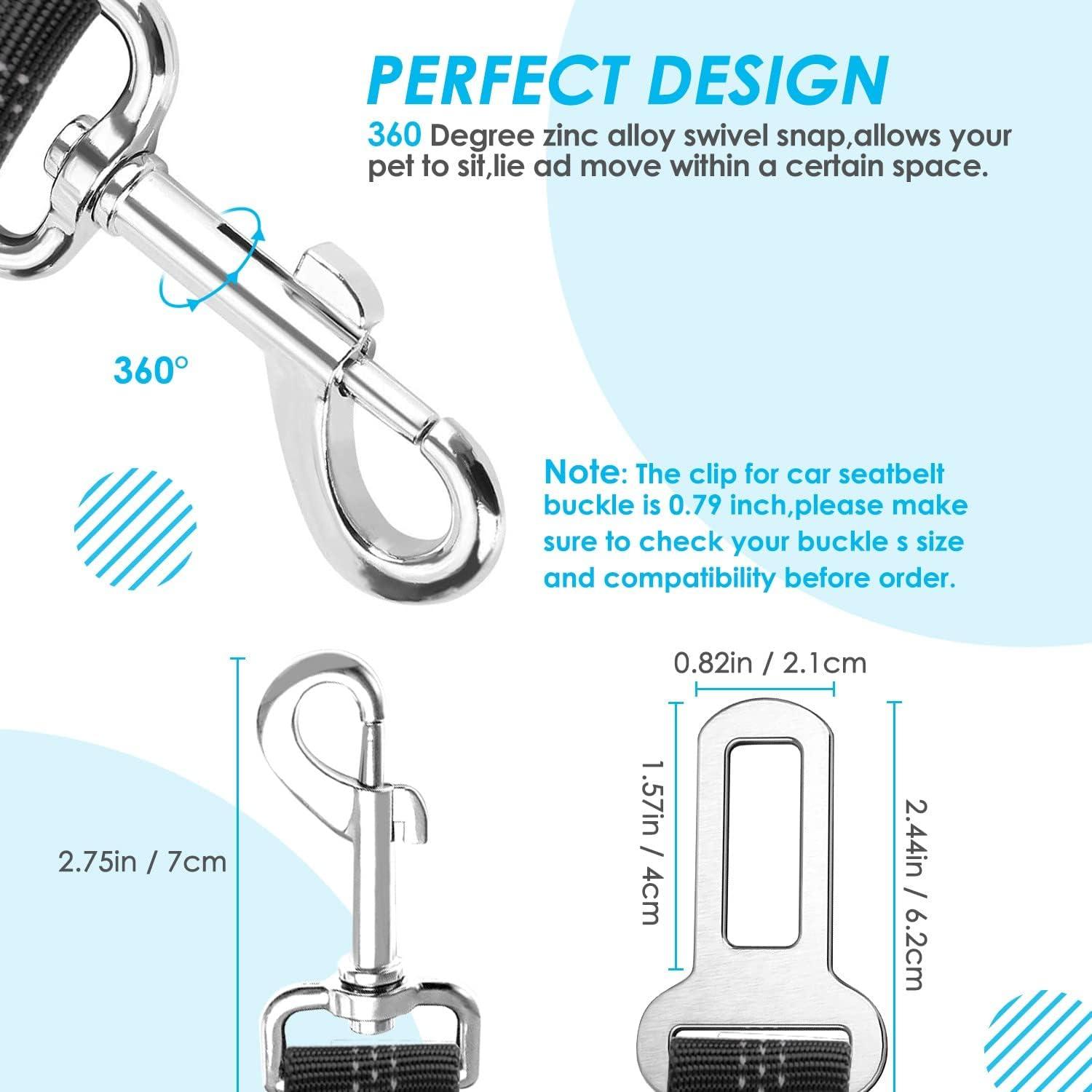 Dog Seatbelt 2 Pack Dog Seat Belt Car Leash Adjustable Elastic Bungee Buffer Heavy Duty Nylon Reflective Pet Safety Tether Conn