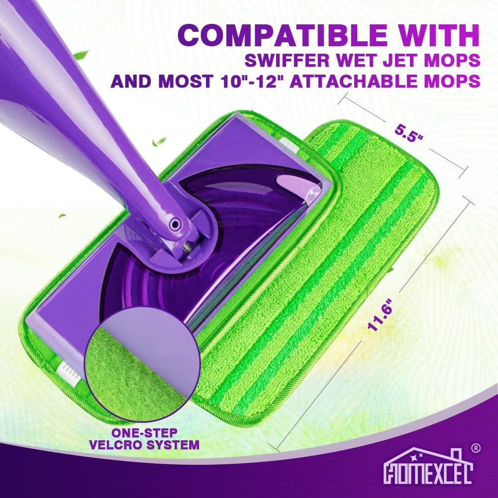 Reusable Floor Mop Pads - Swiffer Wet Jet Compatible Refills 4 Pack -  Machine Washable, 12-inch Microfiber Mop Swiffer Wet Pads - Eco-Friendly