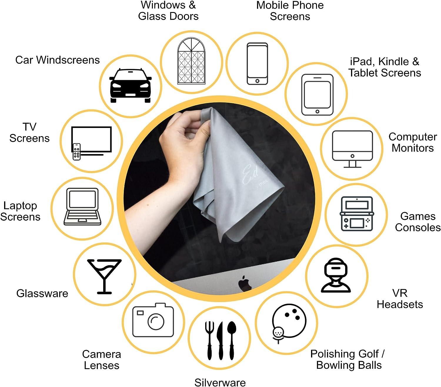 4* Extra Large Premium Microfiber TV Screen Cleaning Cloths 12 x 12