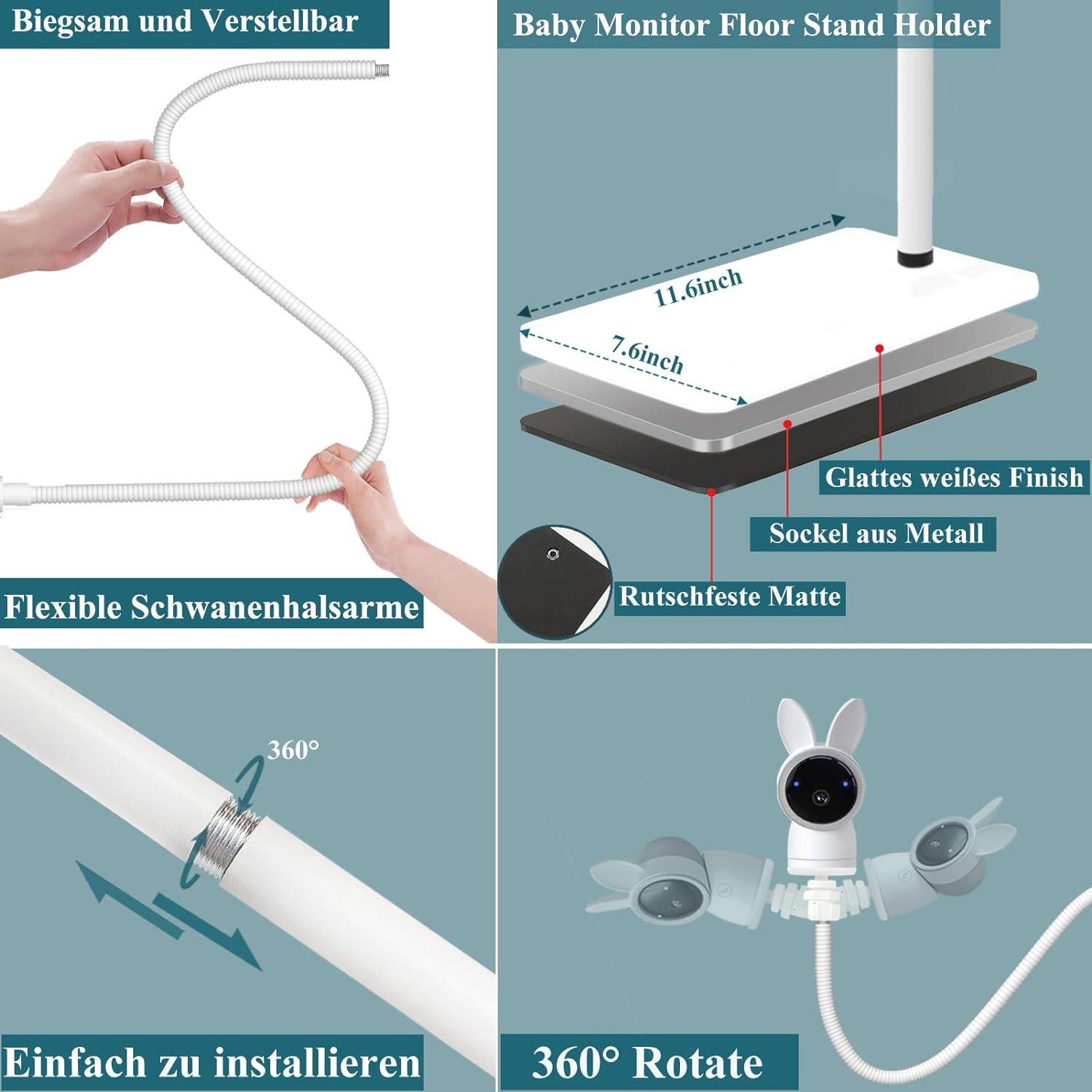Geen Montage Gaten Derebir Babyfoon Vloerstandaard – Compatibel Met ARENTI Camera, Hoogte Verstelbaar 95-175 Cm, Stevige Aluminium Houder Babyfoon Standaard