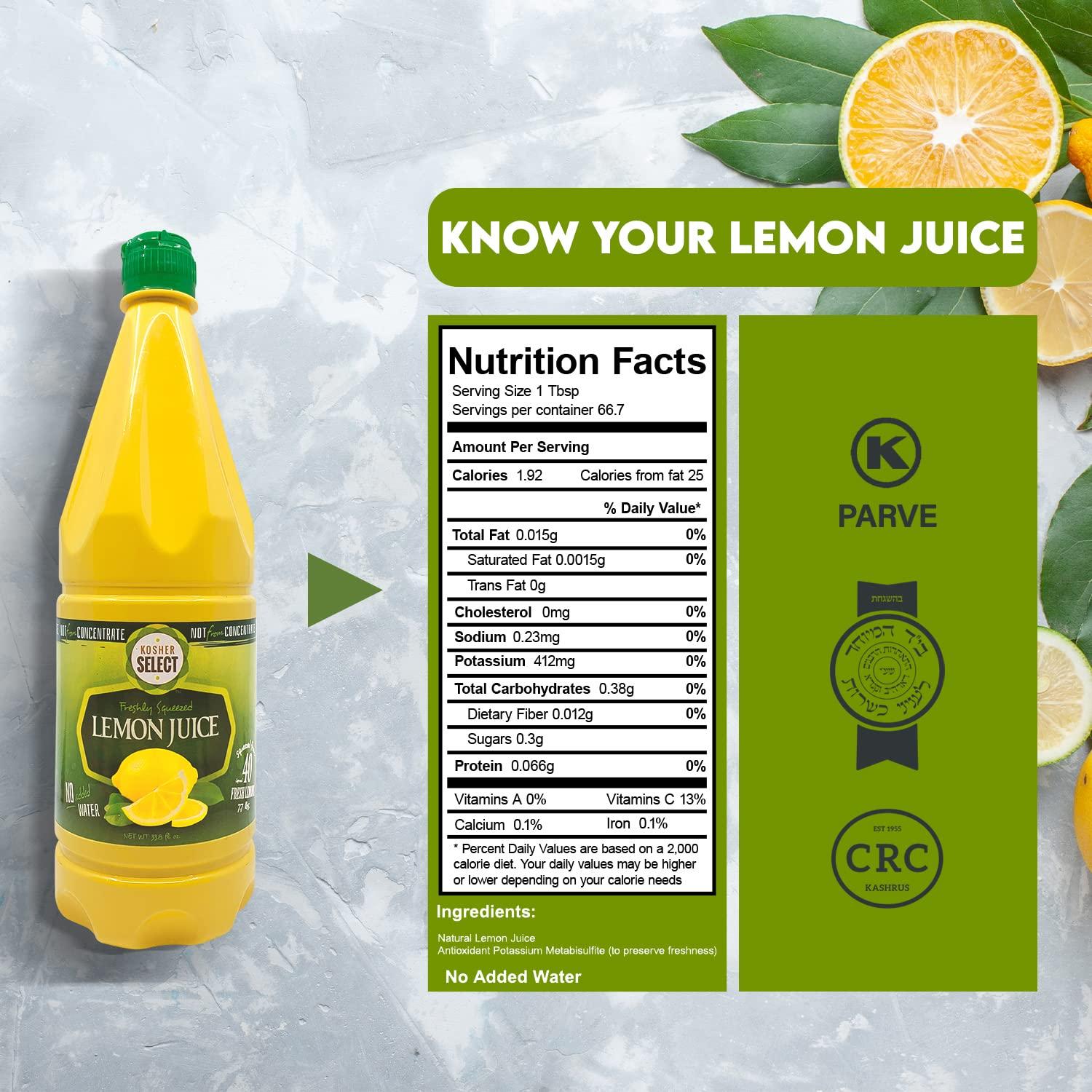 2 Pack Kosher Select 100 Lemon Juice Freshly Squeezed NO Added Water