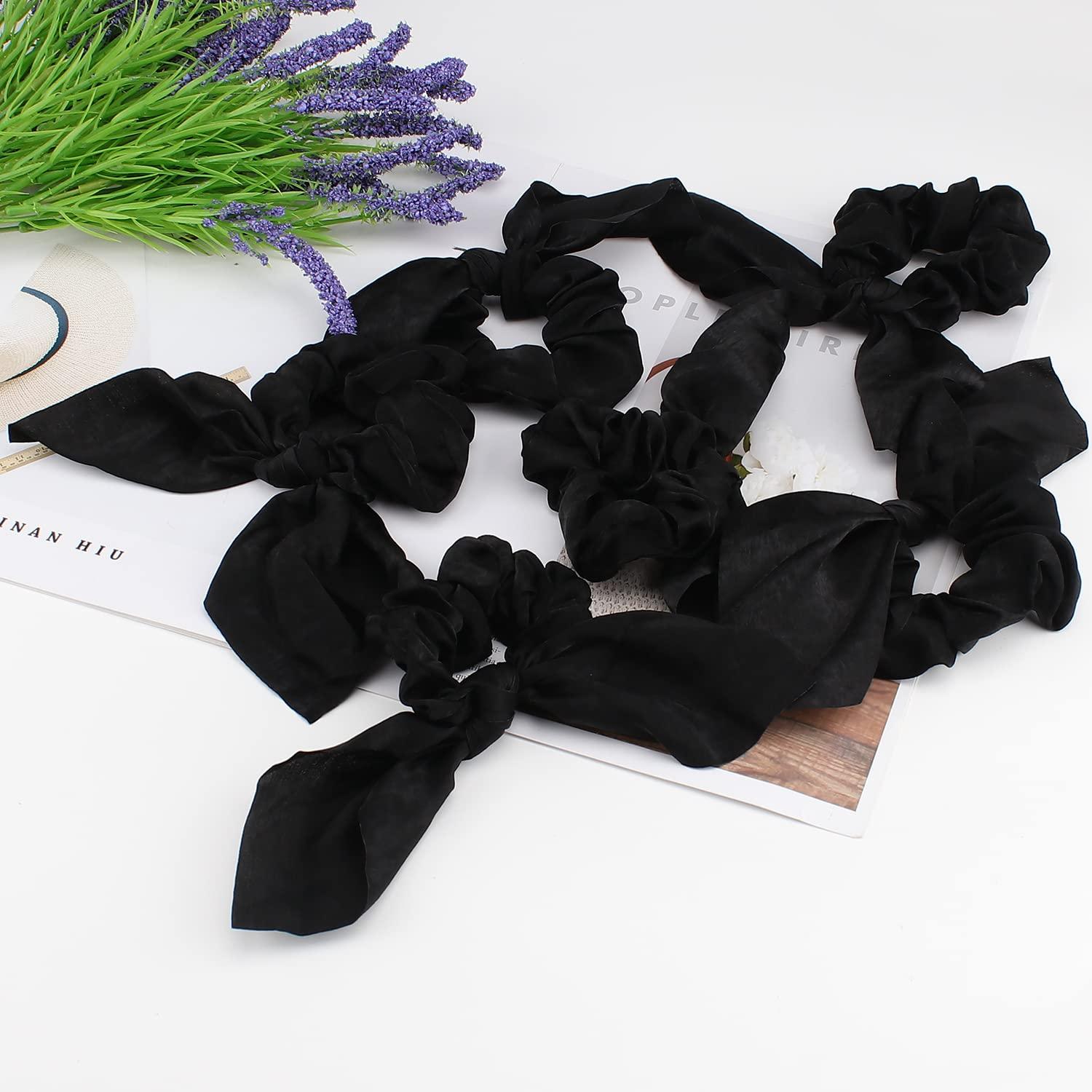Jaciya Black Hair Ties Silk Bow Scrunchies for Hair Bunny Ears and