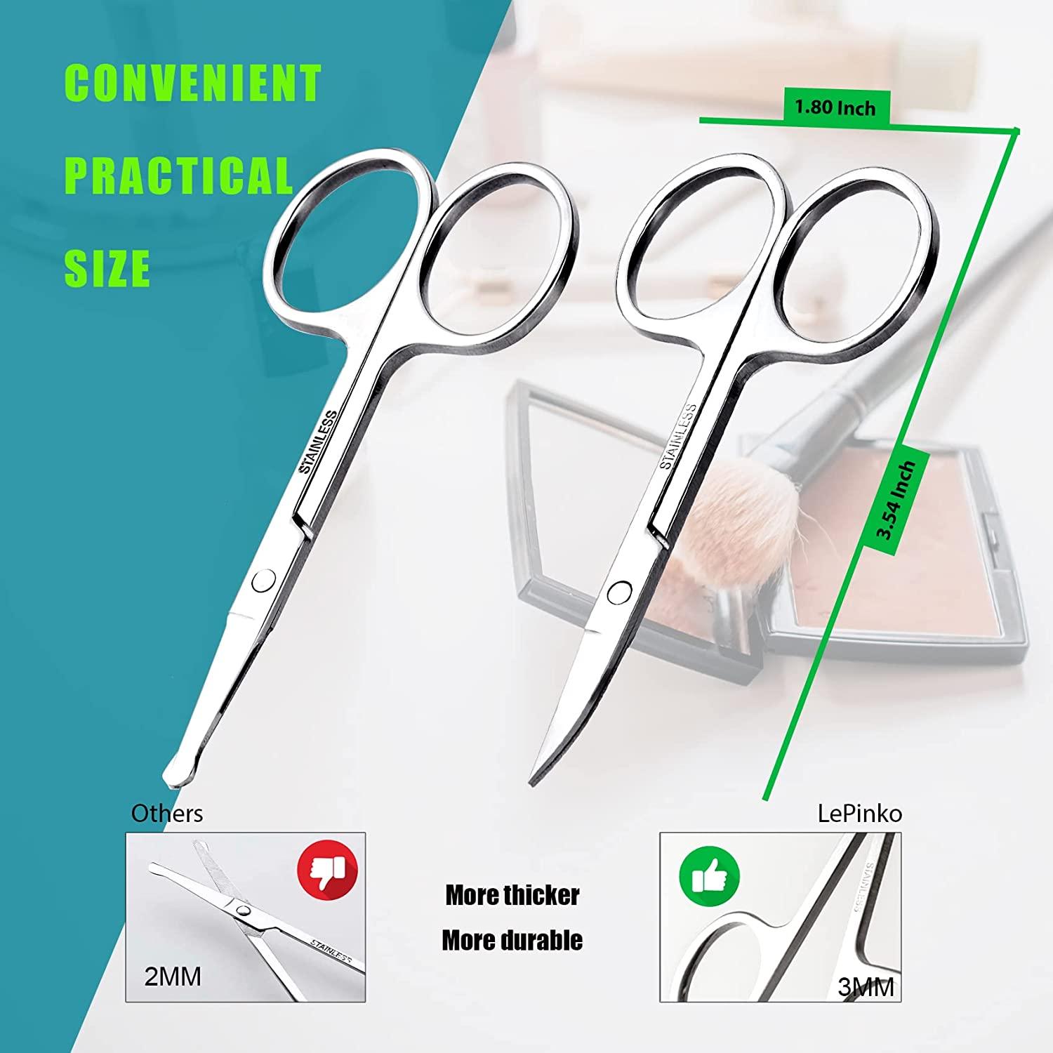 Facial Hair Small Grooming Scissors For Men Women - Eyebrow, Nose Hair,  Mustache, Beard, Eyelashes, Ear Trimming Kit - Curved and Rounded Safety  Tip Clippers For Hair Cutting - Stainless Steel 2PCS