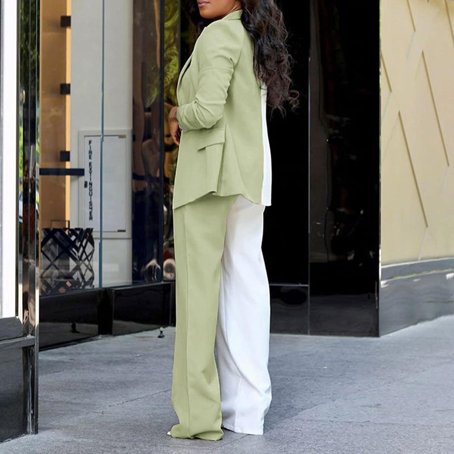 Women's Long Sleeve Solid Color Suit Pants Casual Professional Business  Suit Suit Two Piece Women's Long Sleeve Solid Suit Pants Casual Elegant