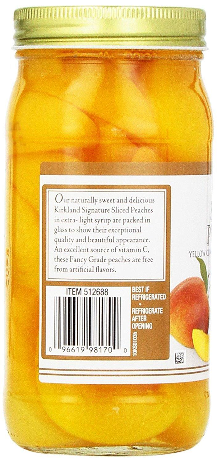 Kirkland Signature Sliced Peaches 24oz Glass Jar (Pack of 2 Total of 48 Oz)