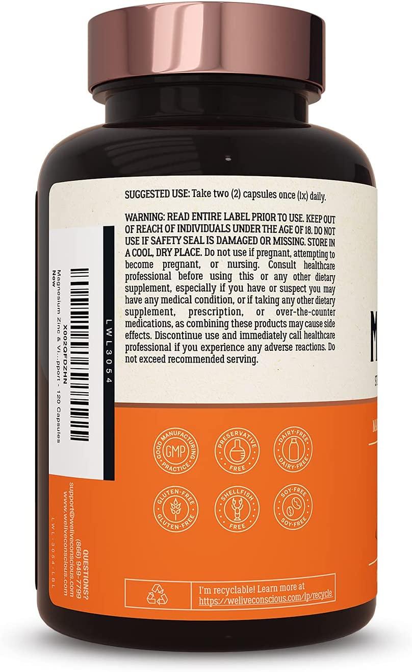 MagWell by LiveWell Magnesium Zinc & Vitamin D3 Supplement 120