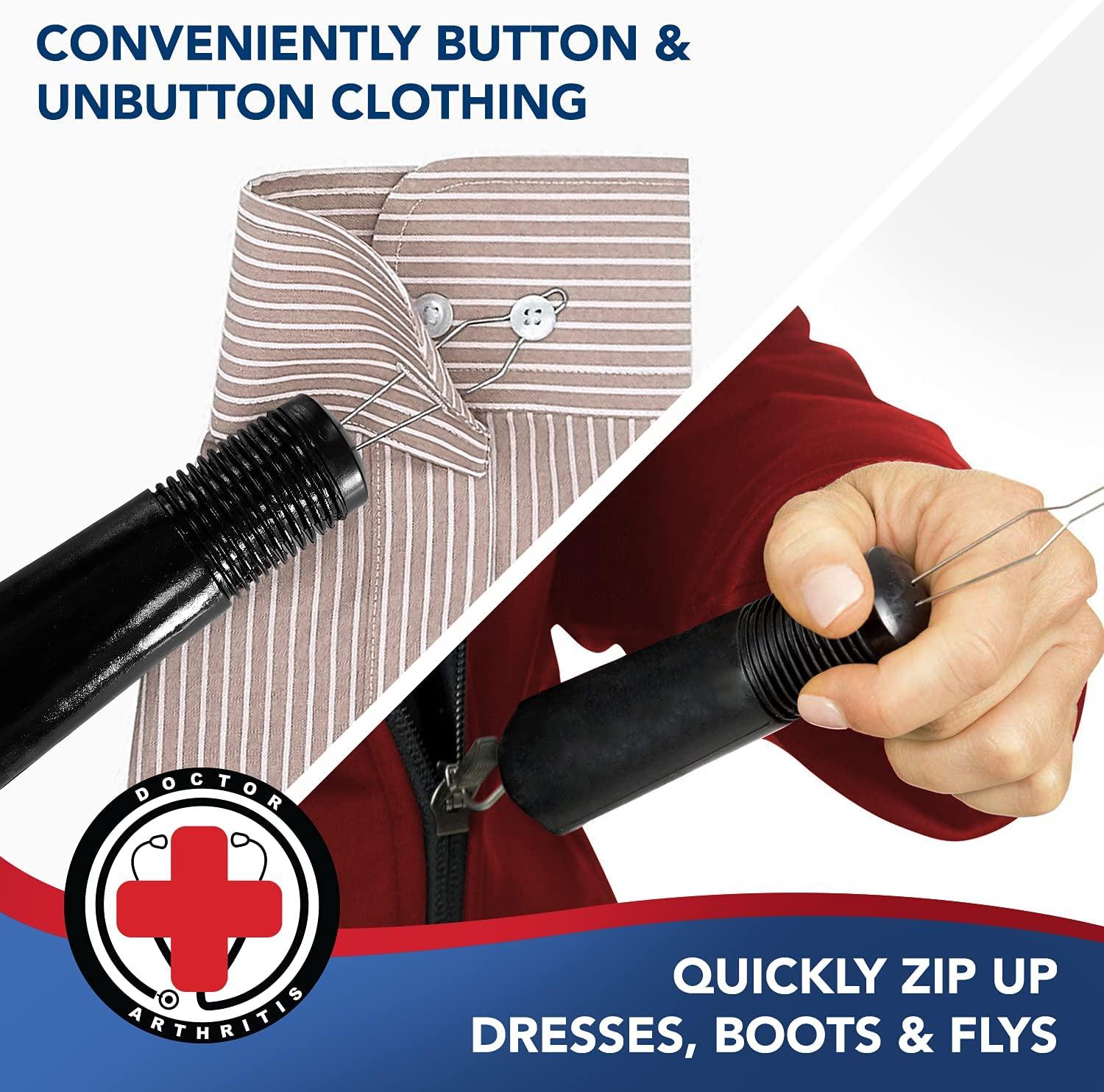 Button Hook & Zipper Pull, Assist, Helper Device, Dress Clothes Tool, Button  Shirts Aid, One Hand, Disability, Handicapped and Seniors by Dr. Arthritis  (Single)