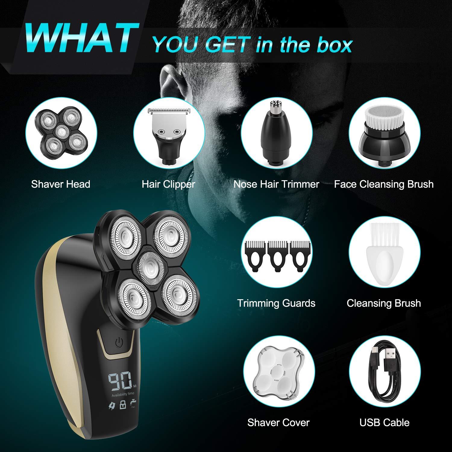 Electric Shavers for Men, 4 in 1 Bald Head Shaver with LED