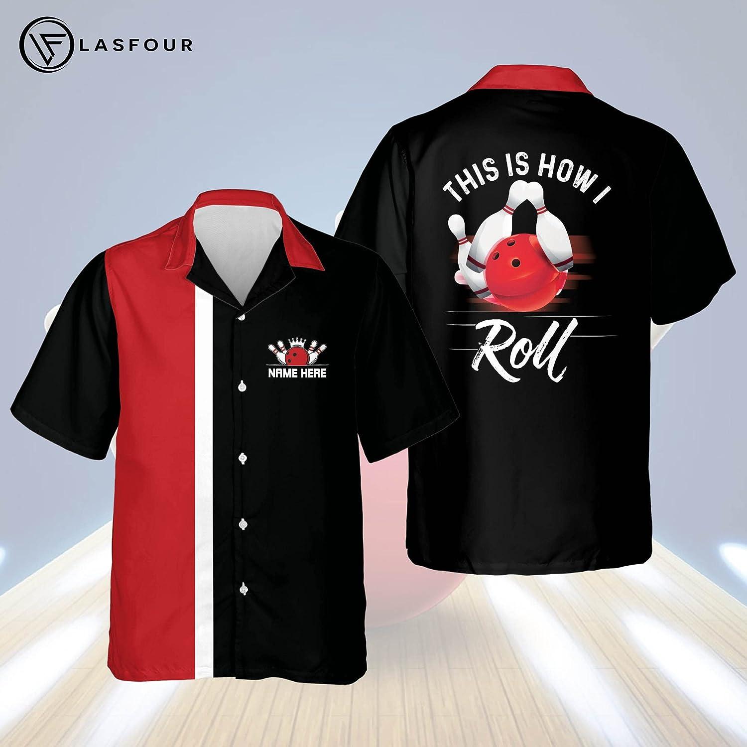 LASFOUR Custom Funny Bowling Shirt with Name | Retro Vintage