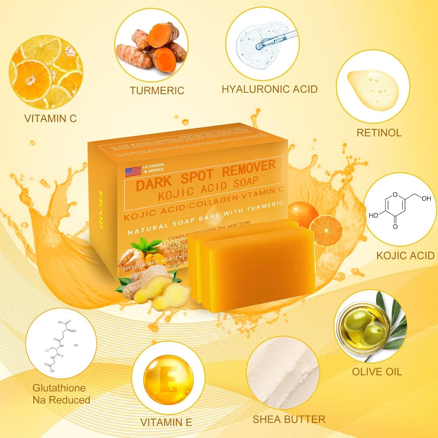 Buy Kojic Acid Soap & Turmeric Soap 2 Pack | Dark Spot Treatment with  Vitamin C E Retinol & Collagen - Original Formula with Olive Oil &  Hyaluronic Acid