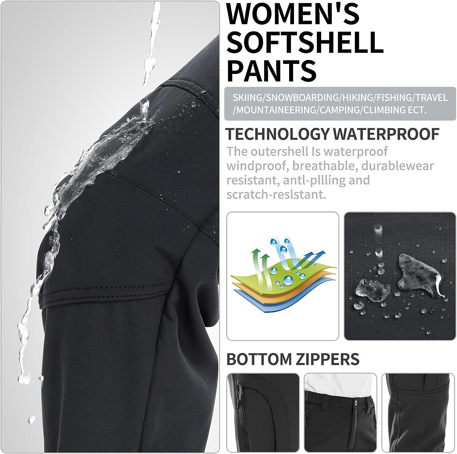 Womens Snow Pants Winter Waterproof Pants Outdoor Soft Shell Fleece Linded  Cargo Ski Hiking Pants X-Small Black